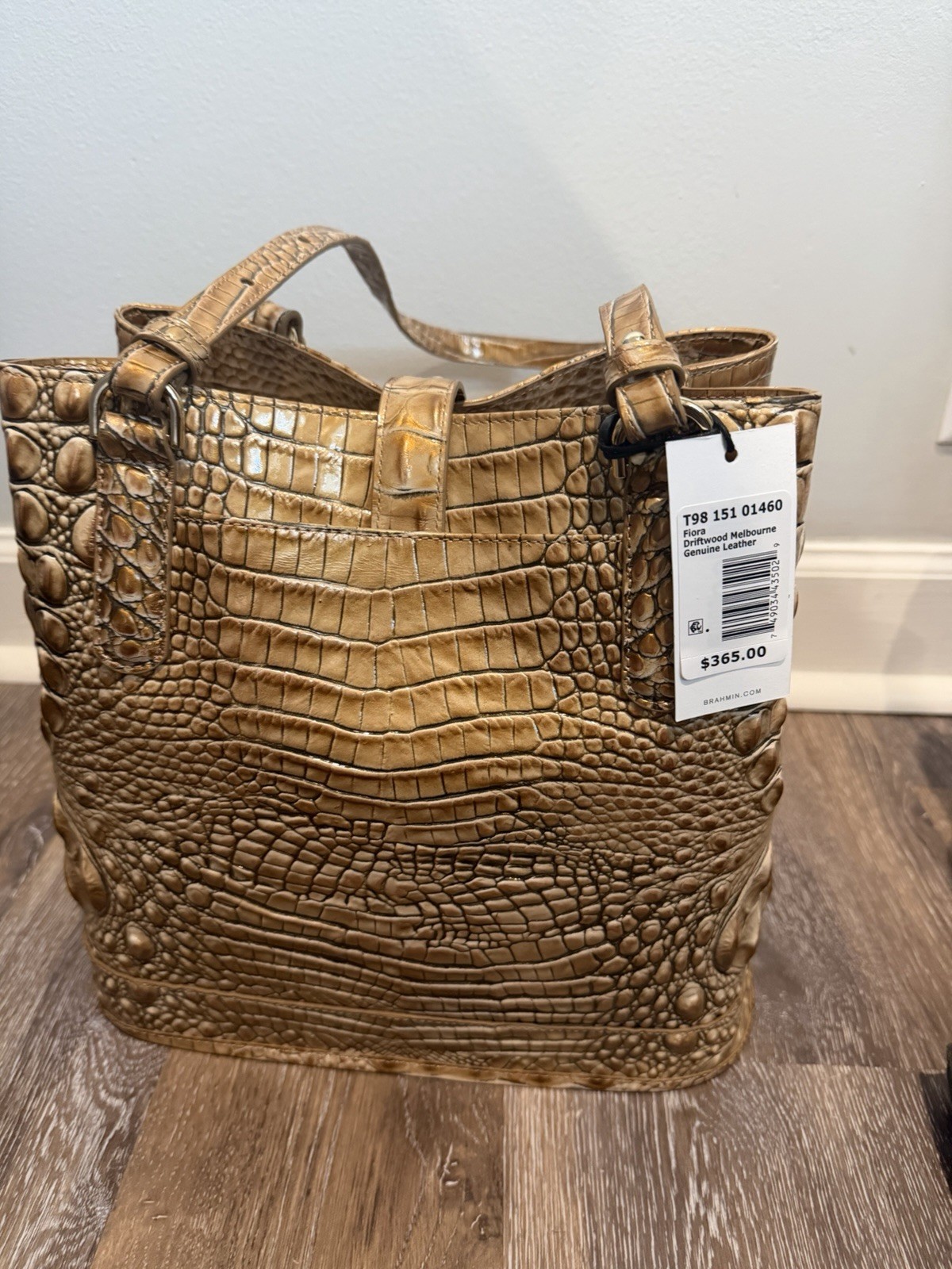 Brahmin Croc Embossed Brown Tote Turn Lock Detachable Adjustable Strap Pockets