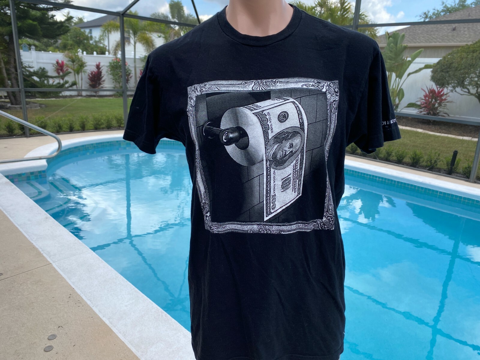 Rich & Rotton Money Toilet Paper Funny T SHIRT Black Mens Cotton size XL