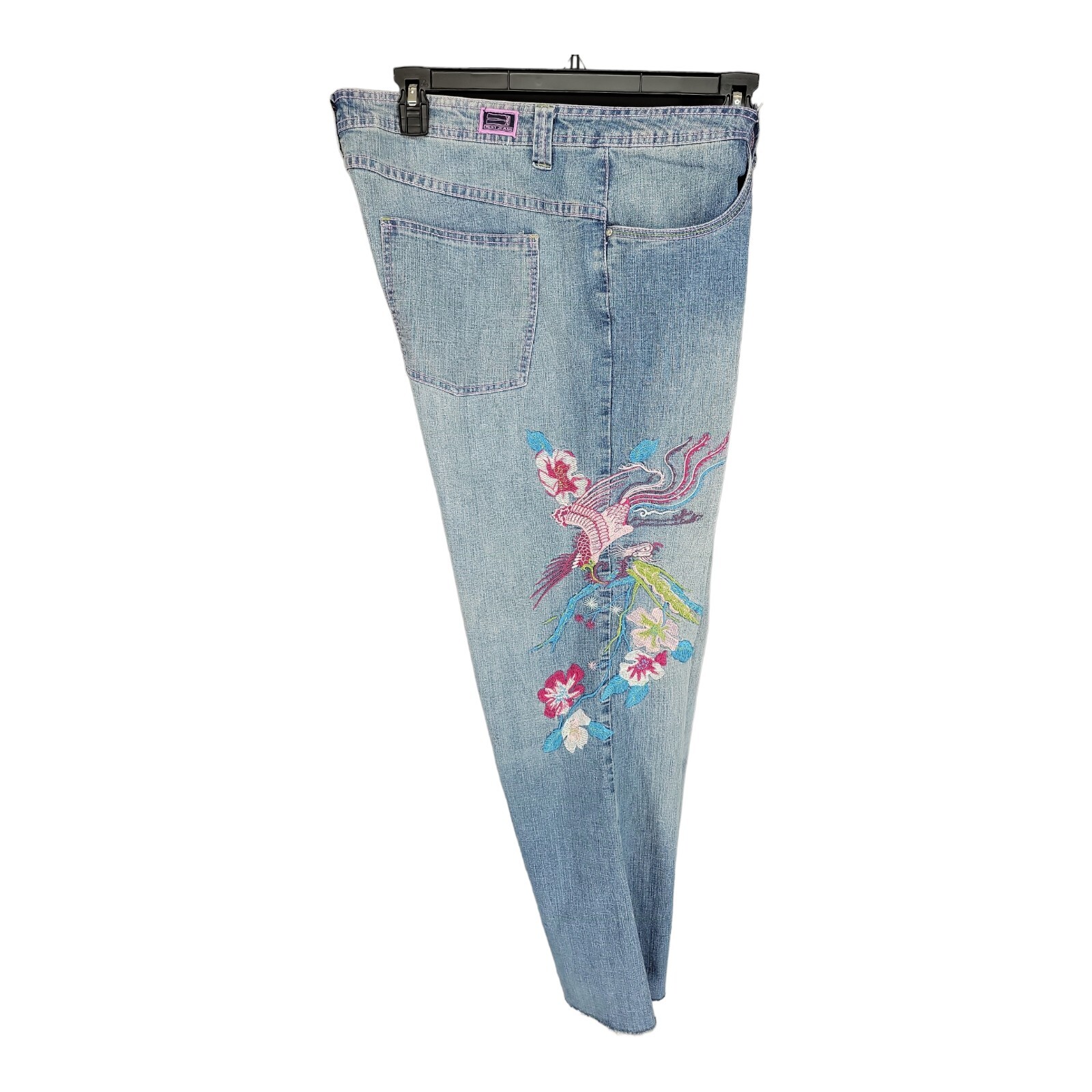 Crest Womens Jeans Wide leg Embroidered Ragged Hem Light Wash 21/22 41×30