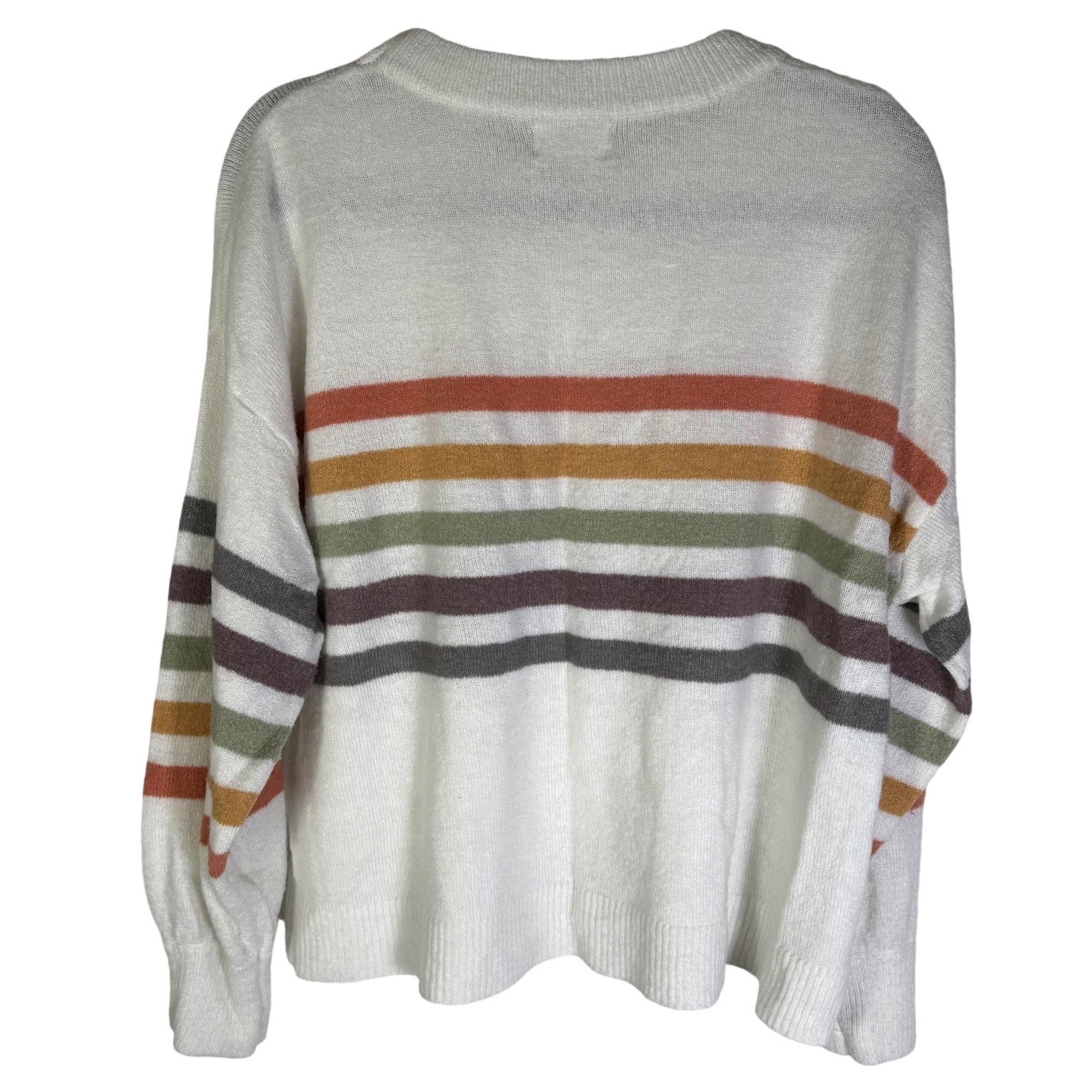 Womens Striped Crew Neck Knit Sweater White Multi Color Size Large Colorful