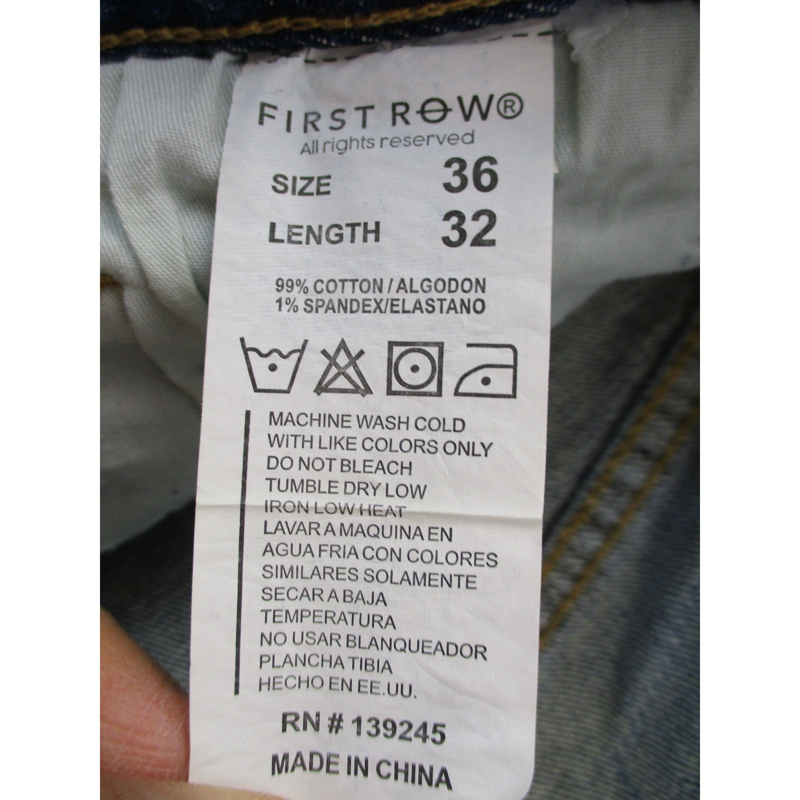 First Row Jeans Mens 36 Blue Slim Straight Distressed Patchwork Camo Utility