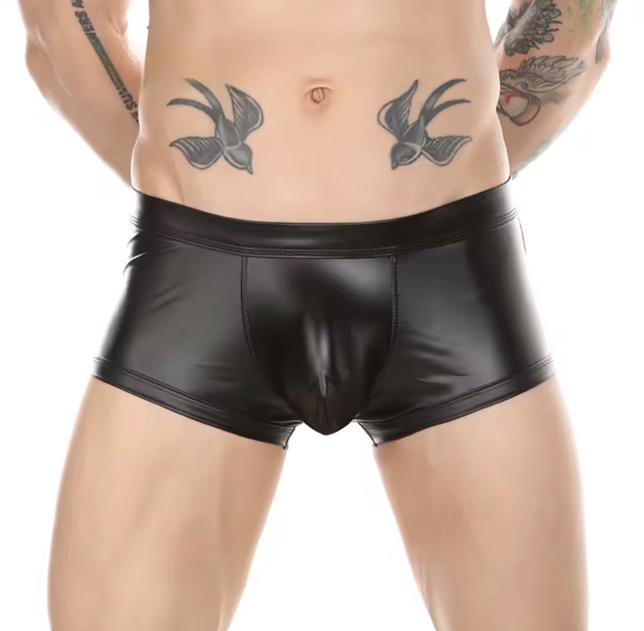 Femboy Black PU Leather Boxer Briefs with Cheeky Buttocks Cutouts