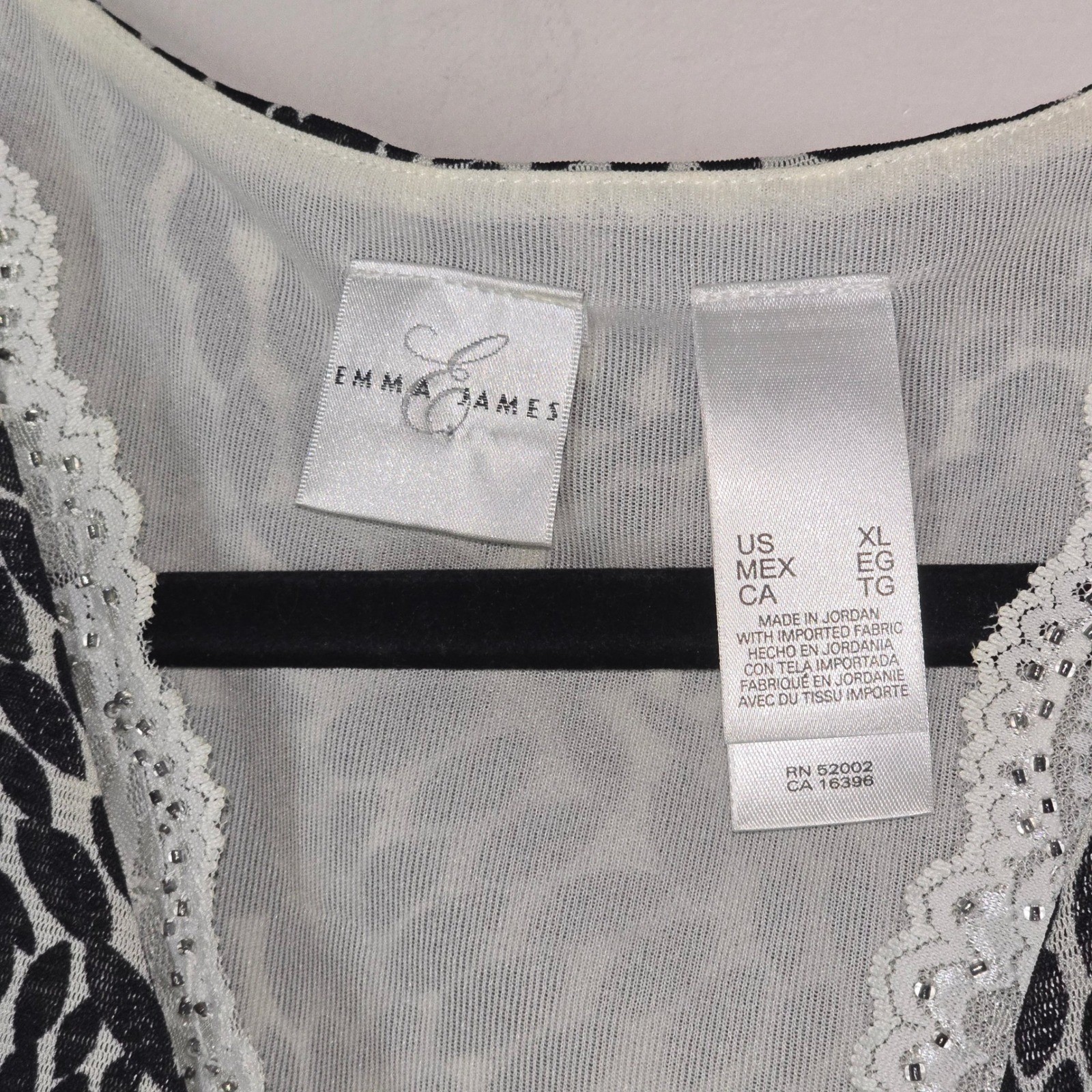 Emma James Womens XL Mesh Overlay Top Lace Trim Empire Waist Boho
