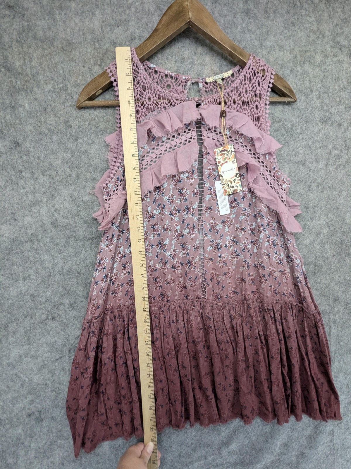 Gimmicks Dress Womens Large Floral Crochet Lace Sleeveless Ruffle Boho NWT