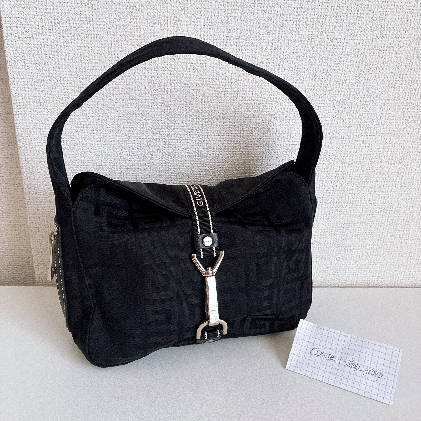 Givenchy 4G Monogram Black Canvas Nylon One Shoulder Bag Handbag Purse Vintage