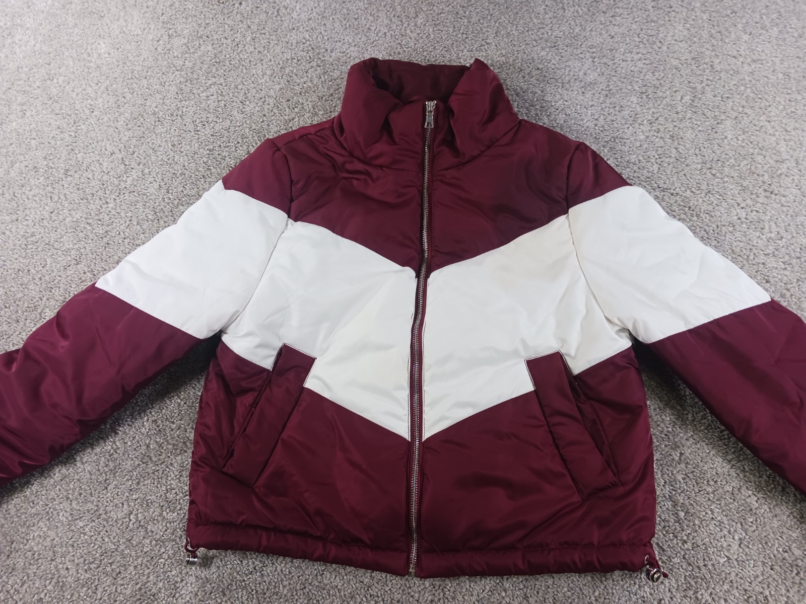 Ambiance Outerwear Small Womens Jacket Full Zip Maroon White Lined Filled