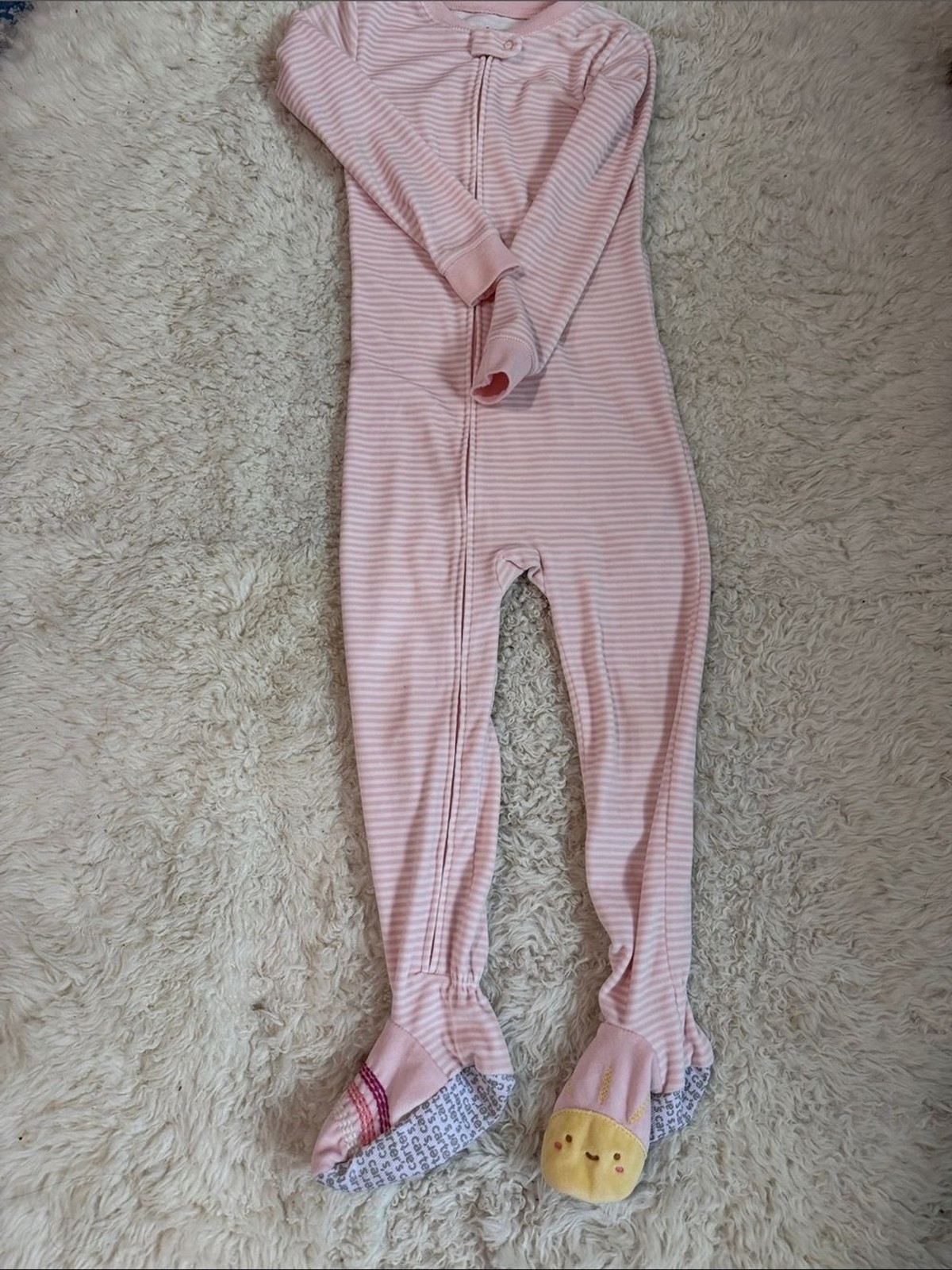 Worn once Carter’s Girls Pink Striped Footed One-Piece Pajamas 5T