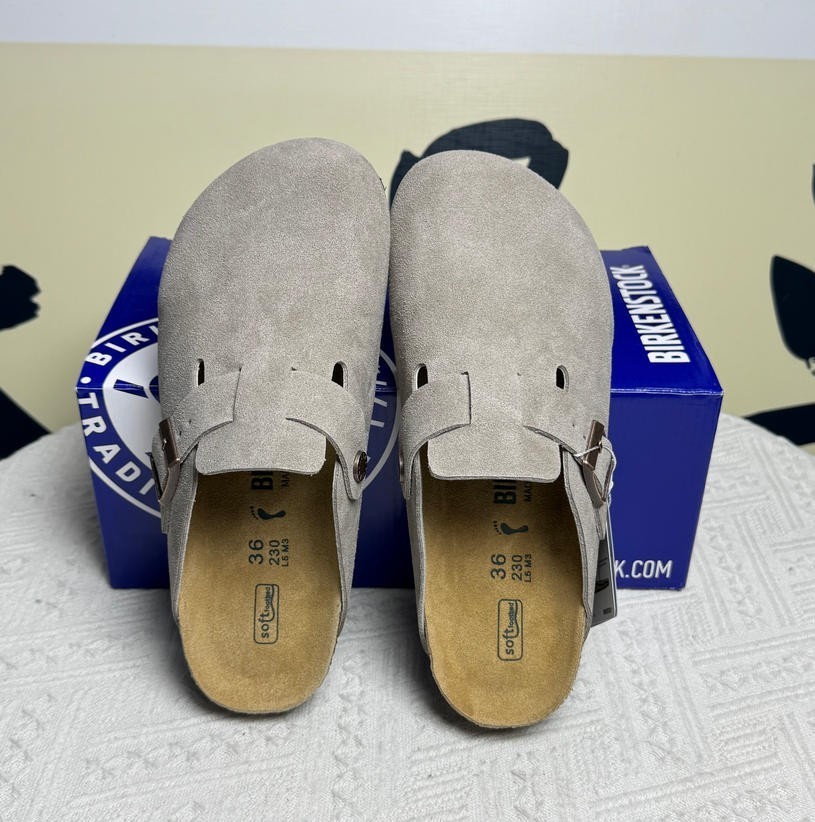 Birkenstock Boston Soft Footbed Suede Leather Gray Women and Men EU 37-45