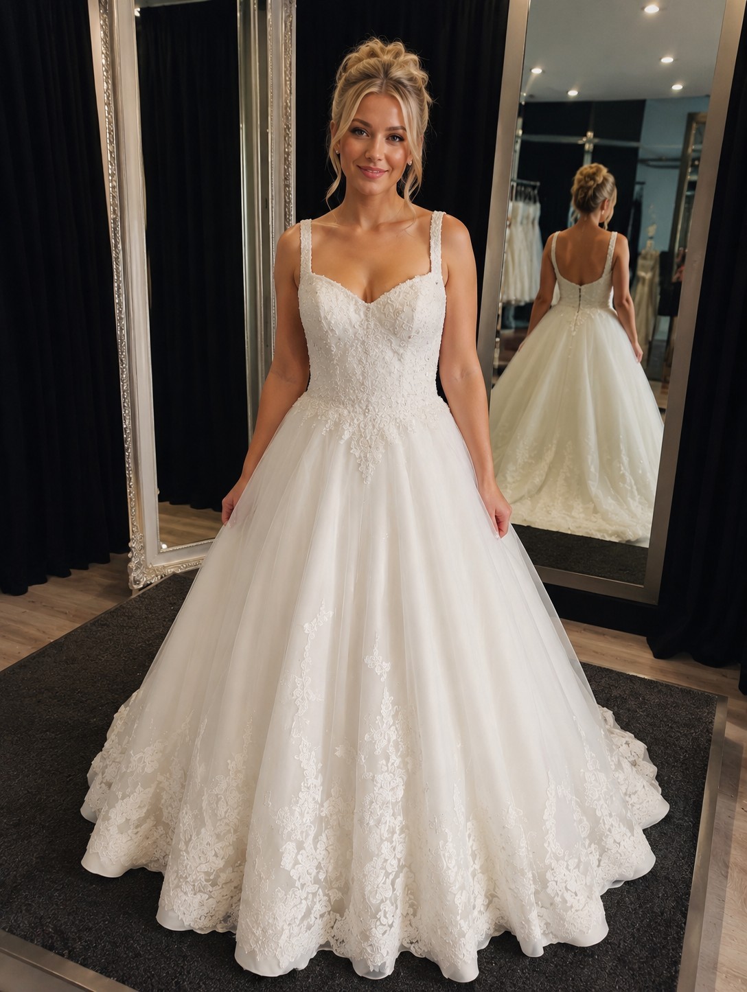 Morilee Lace Tulle Ball Gown Wedding Dress Princess Bridal Gown Size L Train