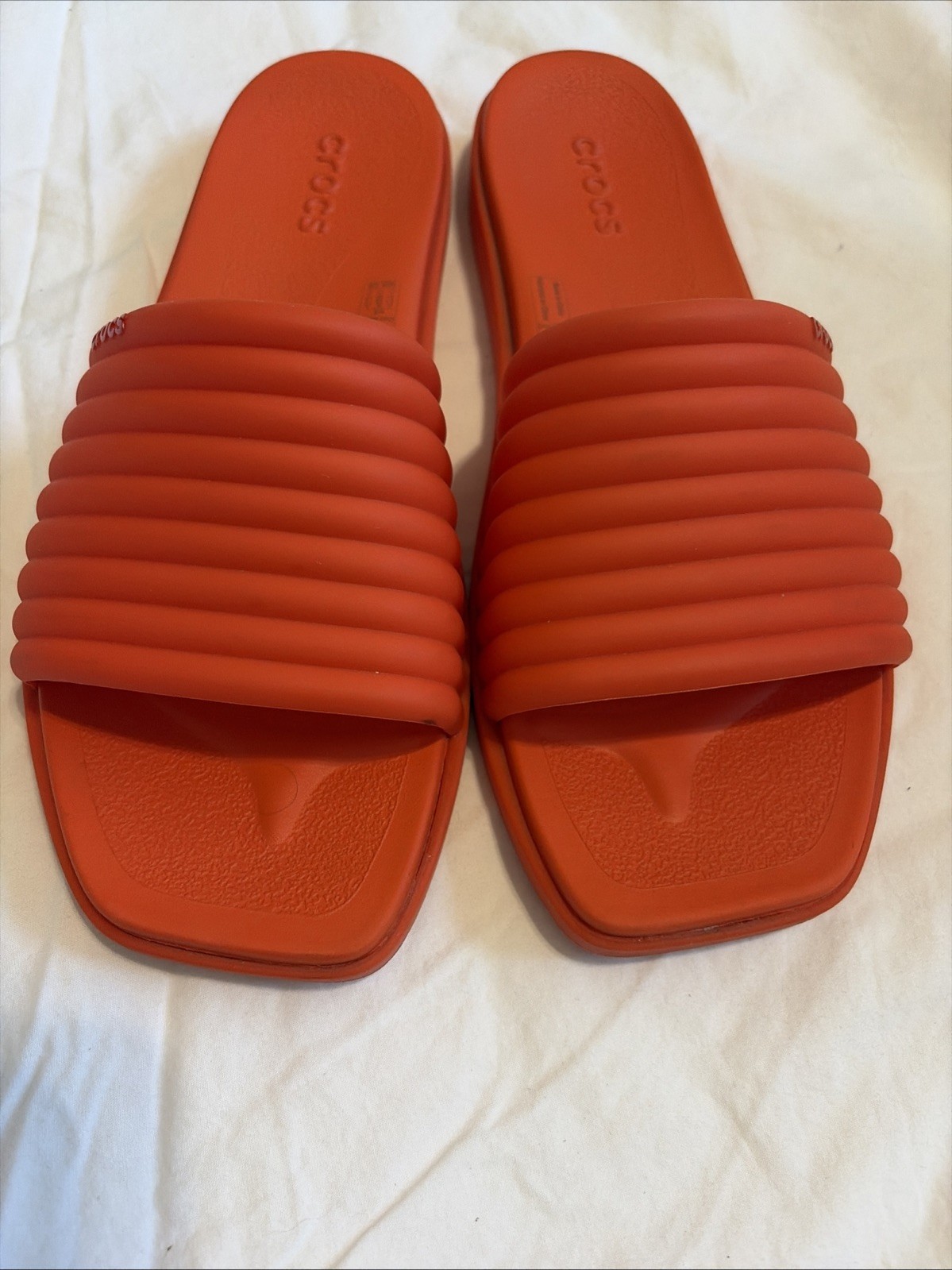 Crocs Miami Slide Sandals Womens Sz 8 Slip On Flats Orange Comfort Shoes