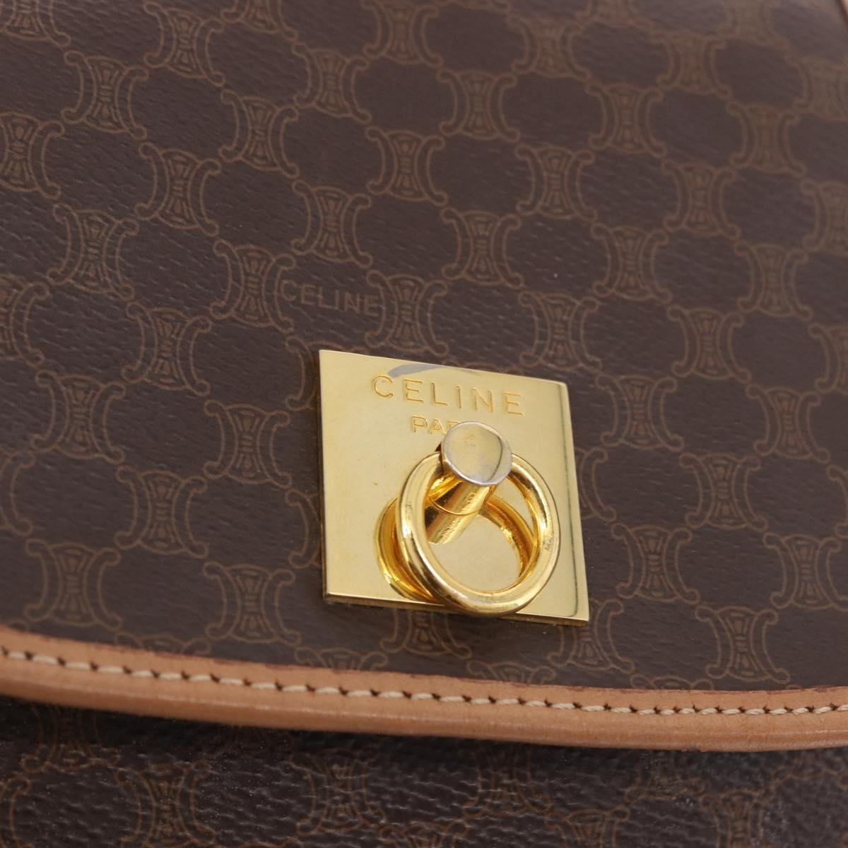 CELINE Macadam Canvas Backpack PVC Leather Brown Gold Auth 186101A
