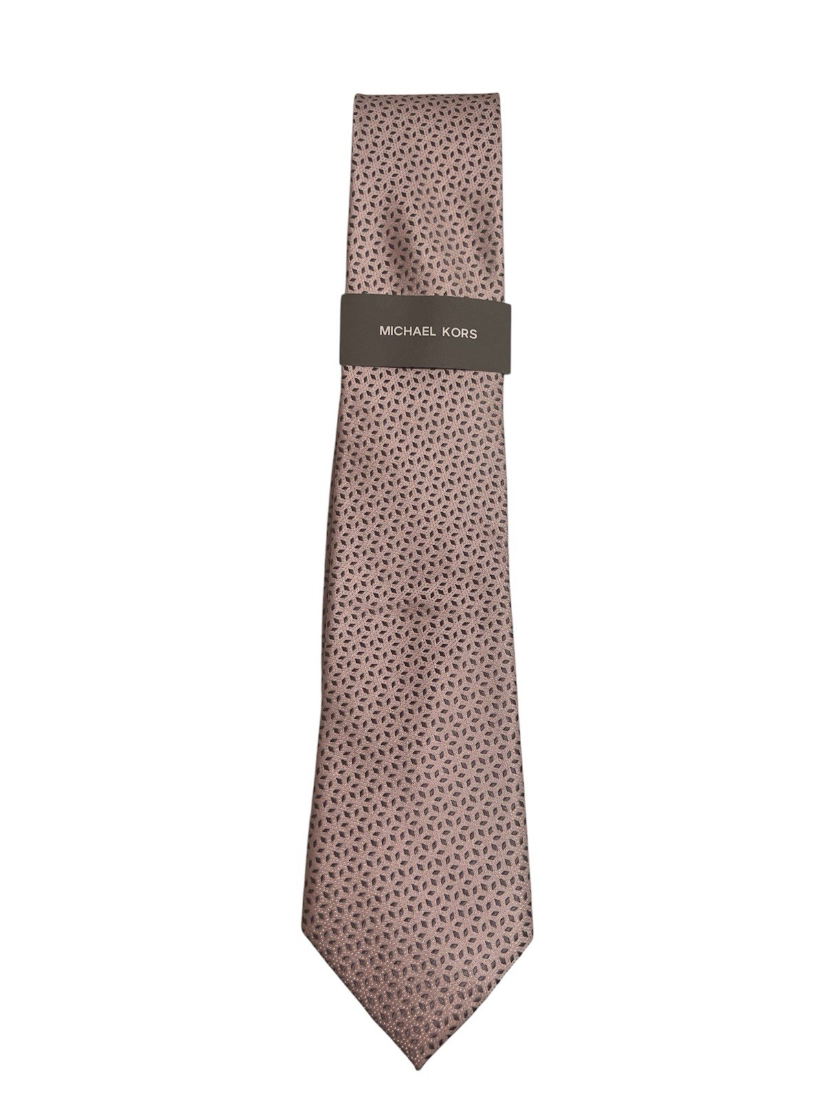 NWT Michael Kors Classic Tie Pink W/Grey Design width 3 1/8″ 100% Silk MSRP $65