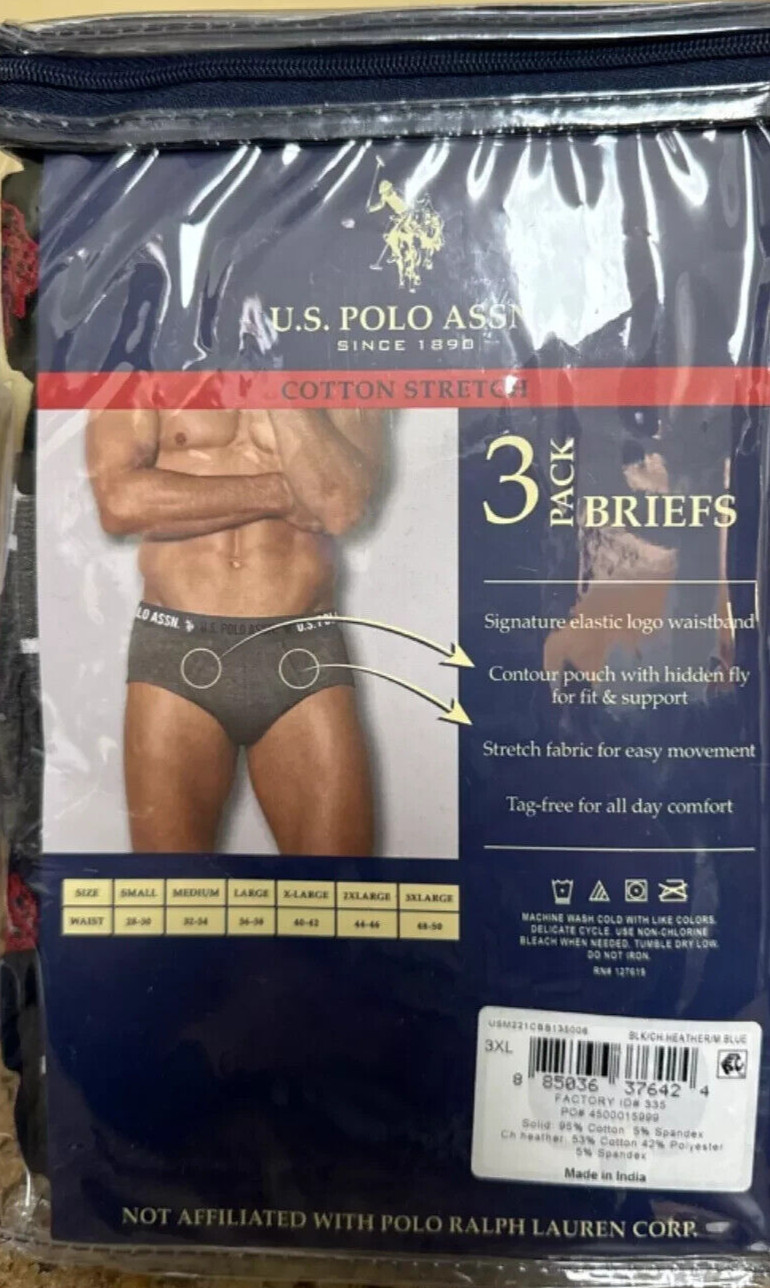 U.S. Polo Assn. Men’s Cotton Stretch Briefs, 3-Pack S M L XL 2X 3X