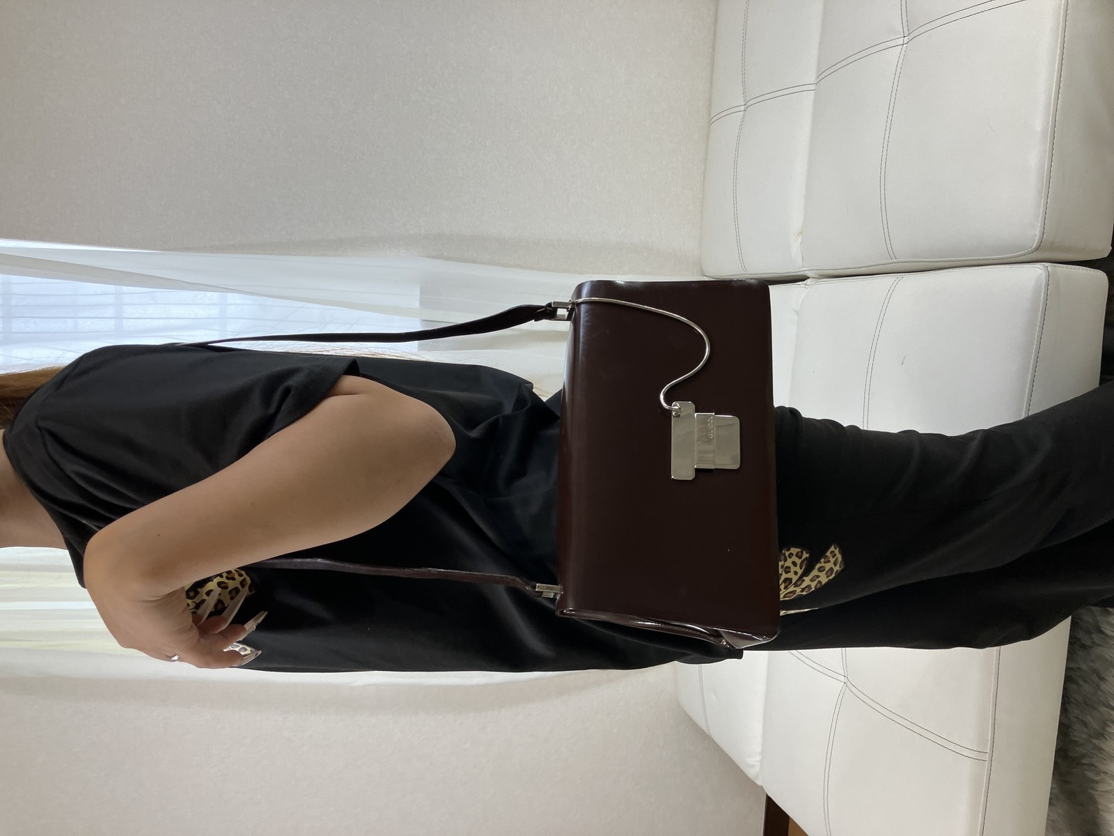 GUCCI Vintage Brown Patent Leather Shoulder Bag 001.3444.1746 Italy