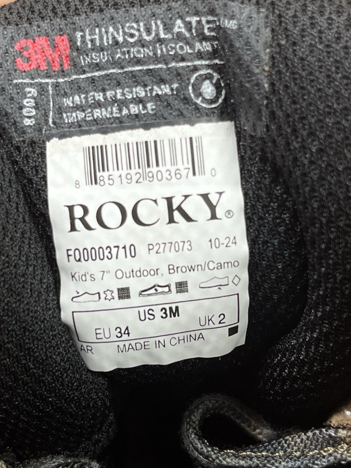 Rocky Kids Hunting Waterproof Camo Boots Size 3 NEW