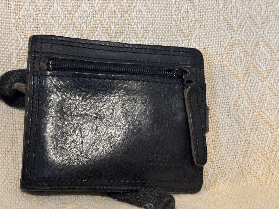 Porter Fold Wallet with Strap, Leather, 9.5x11cm, Used