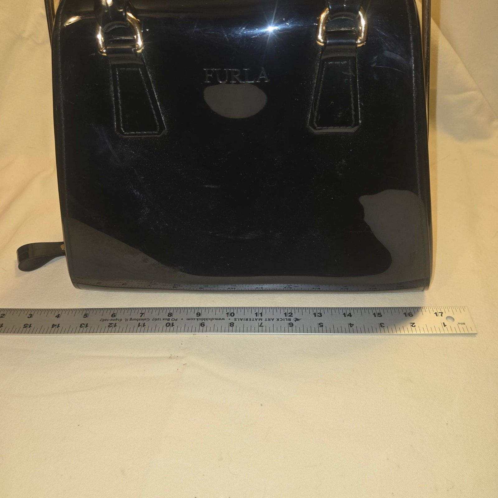 Furla Black Jelly Candy Satchel Handbag with Gold-Tone Hardware