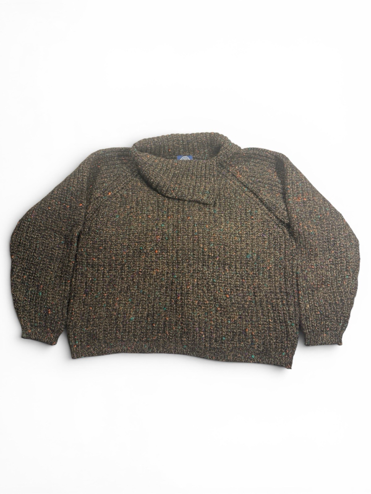 Vintage GAP Medium 90s 100% Wool Chunky Donegal Speckled Sweater Brown Mock Neck