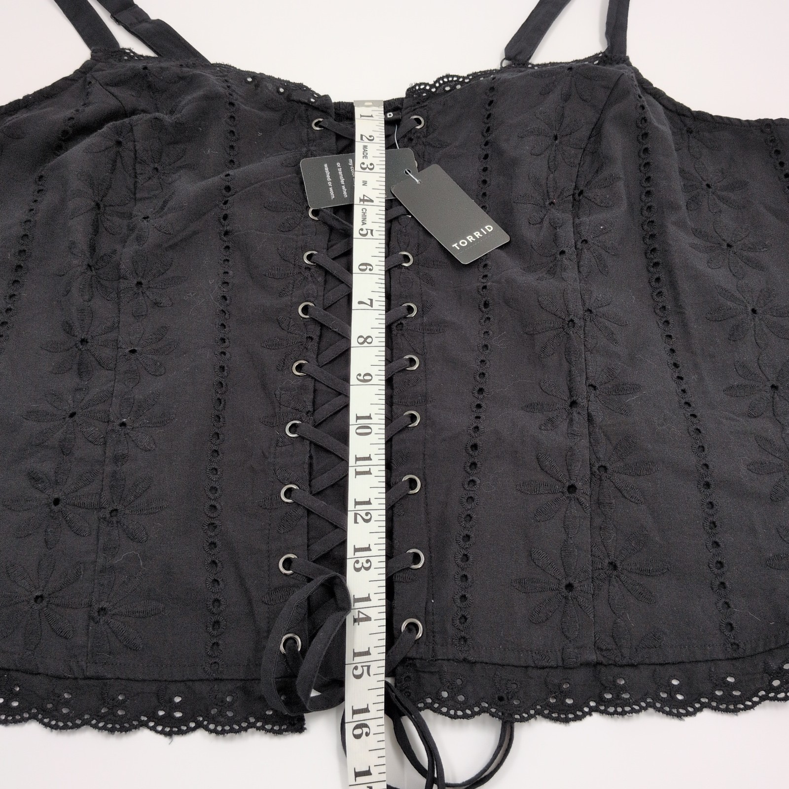 NWT Lace-Up Eyelet Bustier Corset Black Sz 3X Cotton Floral Embroidery Fabric