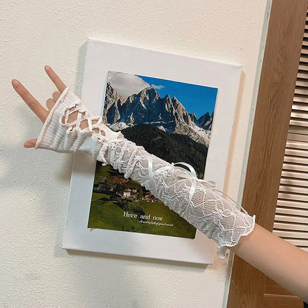 3 Pcs Fingerless Gloves Lace Gothic Elbow Length Sunscreen Mesh Women’s Glove