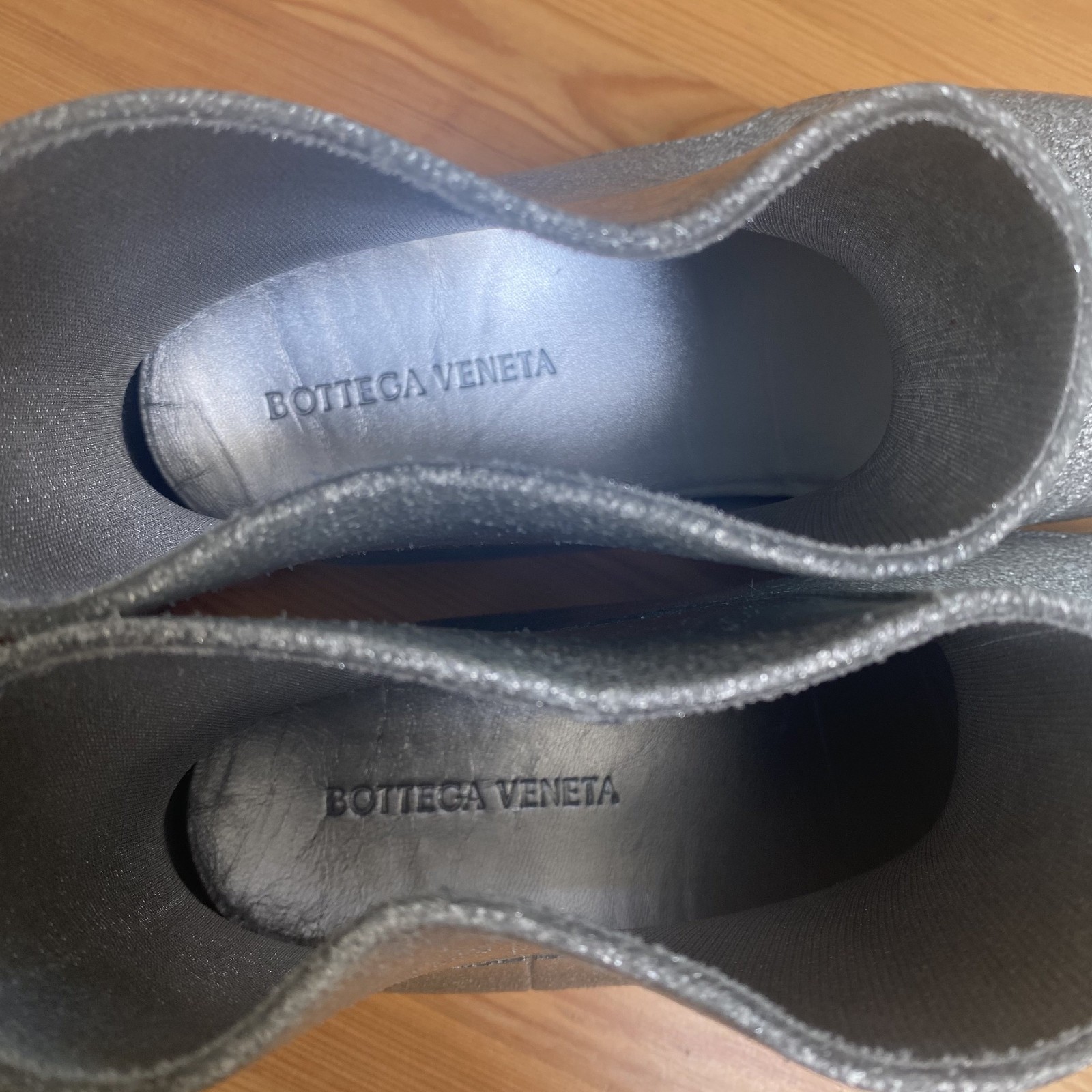 Bottega Veneta Silver Glitter Rubber Puddle Boots Mens 44 EU