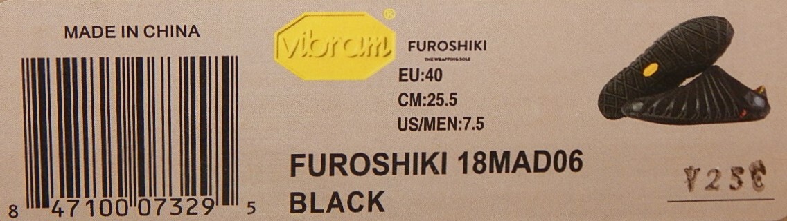 Vibram Furoshiki Wrapping Sole Sz 7.5 M EU 40 Men’s Stretch Shoes Black 18MAD06