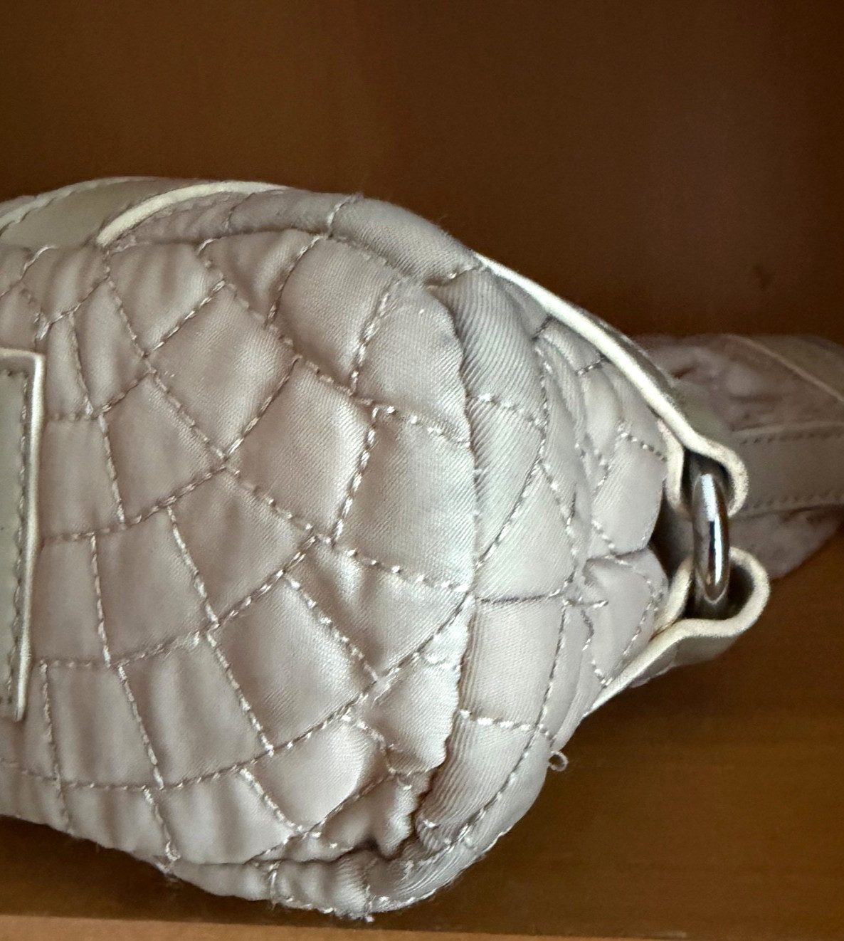 VERA BRADLEY EMMA BEIGE QUILTED NYLON TOP ZIP SHOULDER SATCHEL HANDBAG