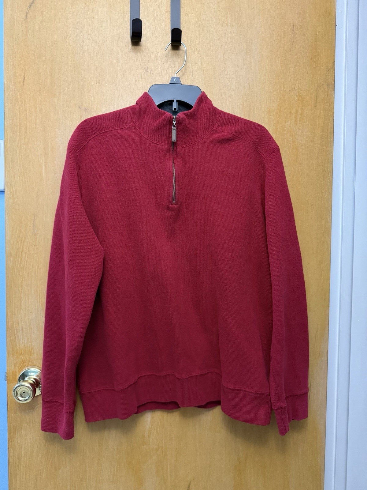 Tasso Elba Men’s Red Quarter Zip Pullover Sweater Gray Collar Size Large
