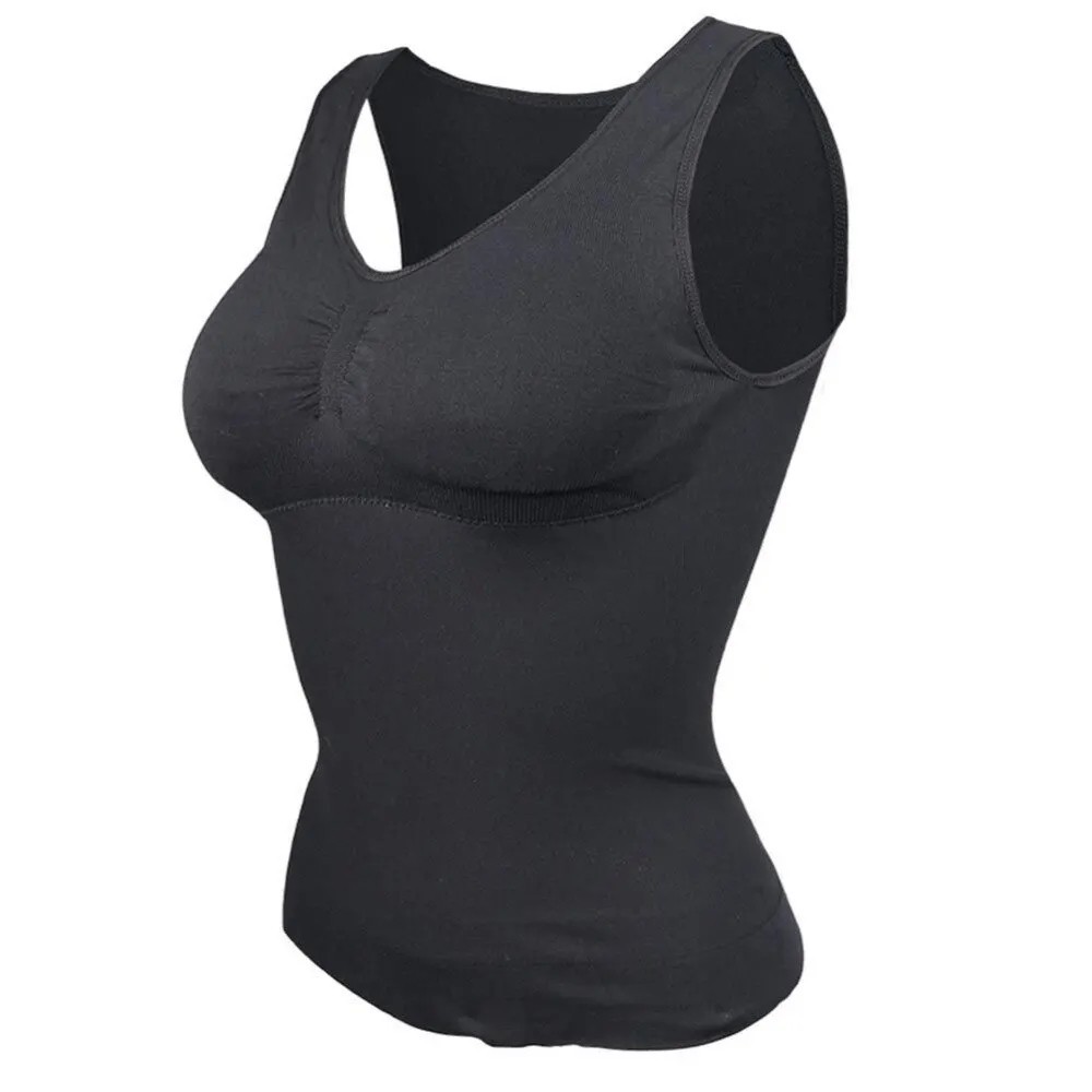 Women’s Padded Body Shaper Tank Built In Bra Slimming Vest Tummy Control S1