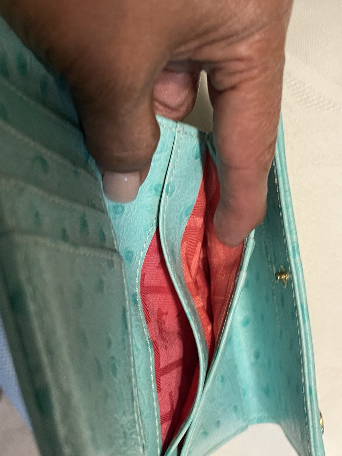 Elaine Turner Turquoise Ostrich Leather/StrawWallet New Without Tags