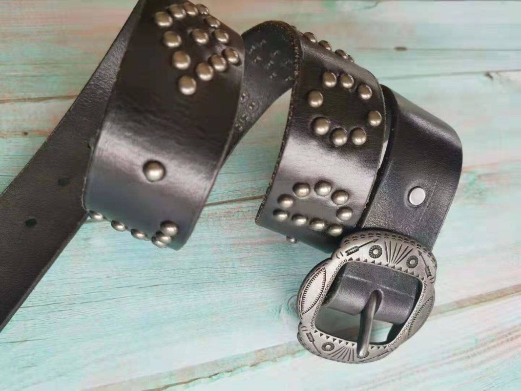 Double RL RRL Arrowhead Buckle Vintage Western Tooled Brown Leather Belt Size 34