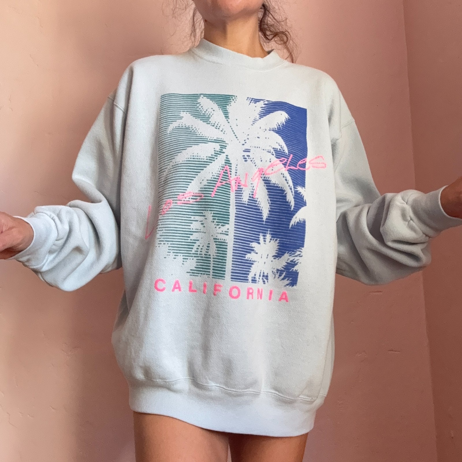 Vintage 90s Los Angeles Sweatshirt XL California Palm Tree Graphic Tultex USA