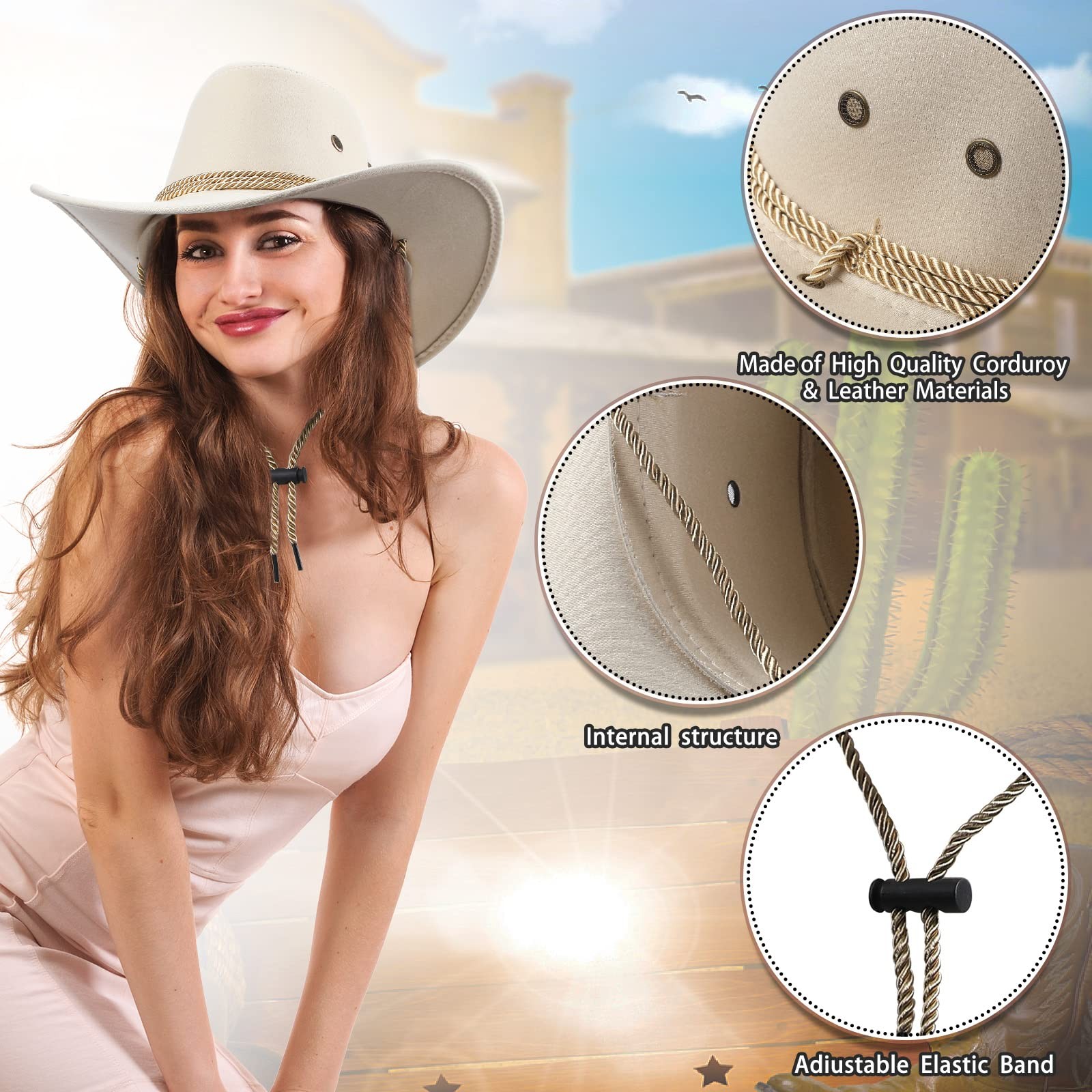 12 Pieces Cowboy Hats and Bandanas Bulk Cowboy Cowgirl Hats Costume Party for