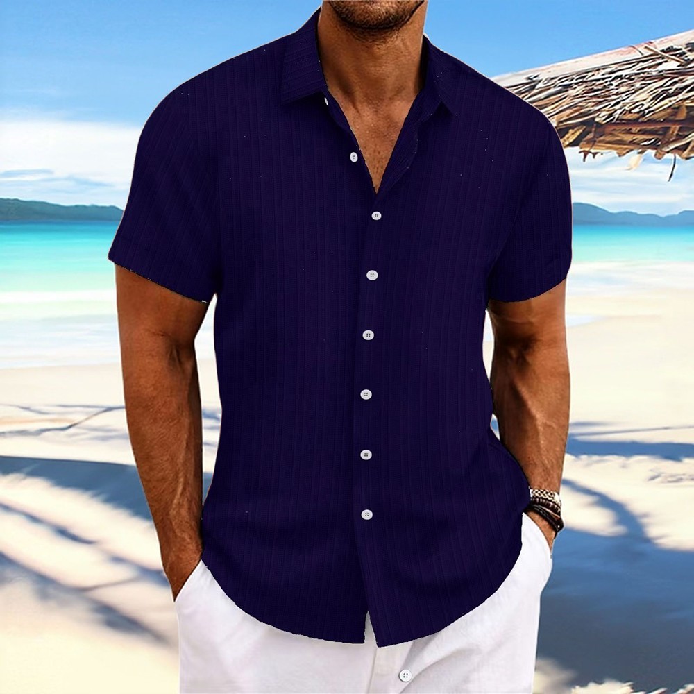 Striped Button Down T Shirts 2025 Men Grandad Summer Short Sleeve Casual Tops