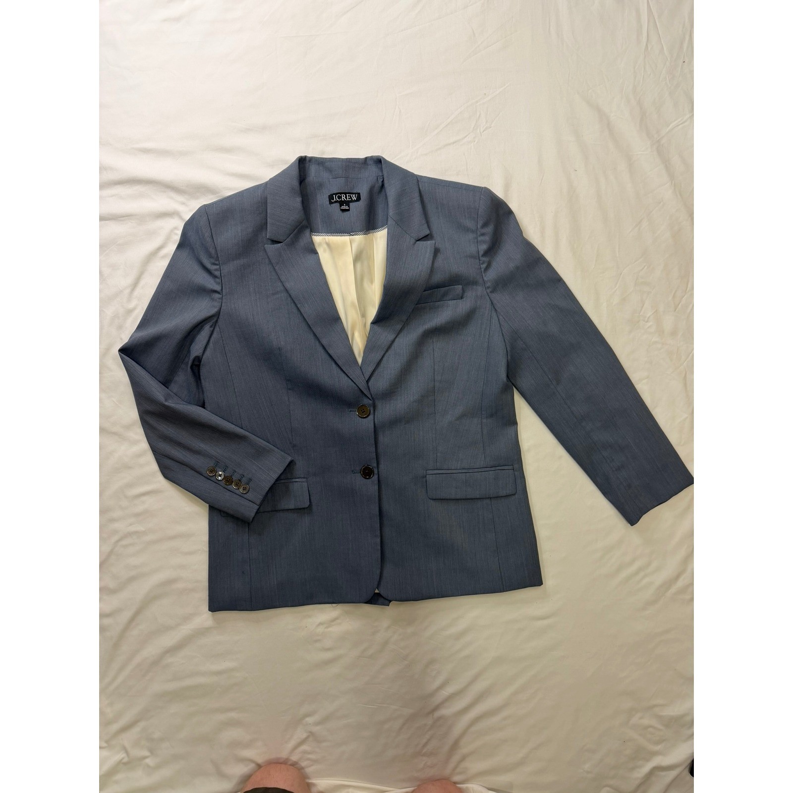 JCrew Mario Bellucci Italian Wool Blend Blazer Jacket Blue Grey Womens Size 8