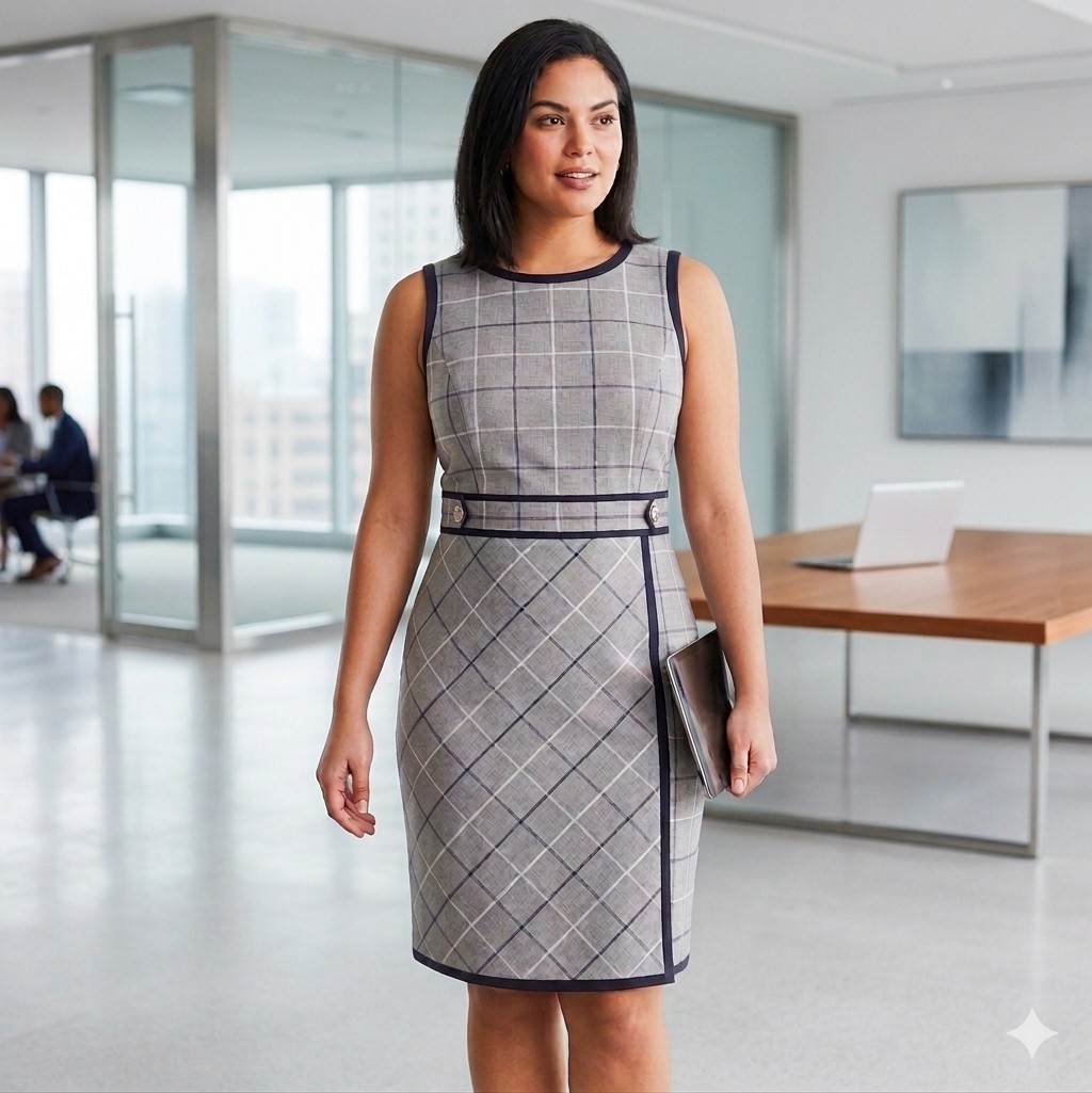 Tommy Hilfiger Plaid Career Dress Womens 8 Office Academia Preppy Navy Blue Gray