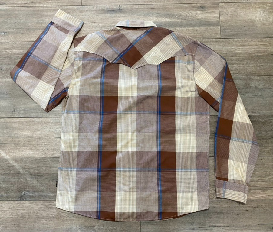 Howler Bros H Bar B Tech Shirt Mens L Plaid Western Snap Button Long Sleeve