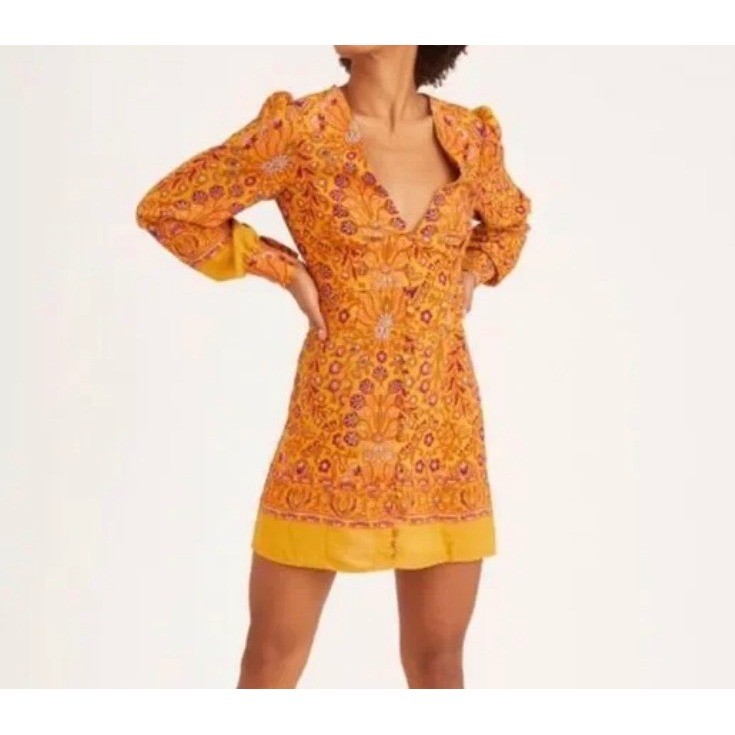 Urban Outfitters Orange Floral Paisley Retro Mod Indie Mini Dress NWT Small