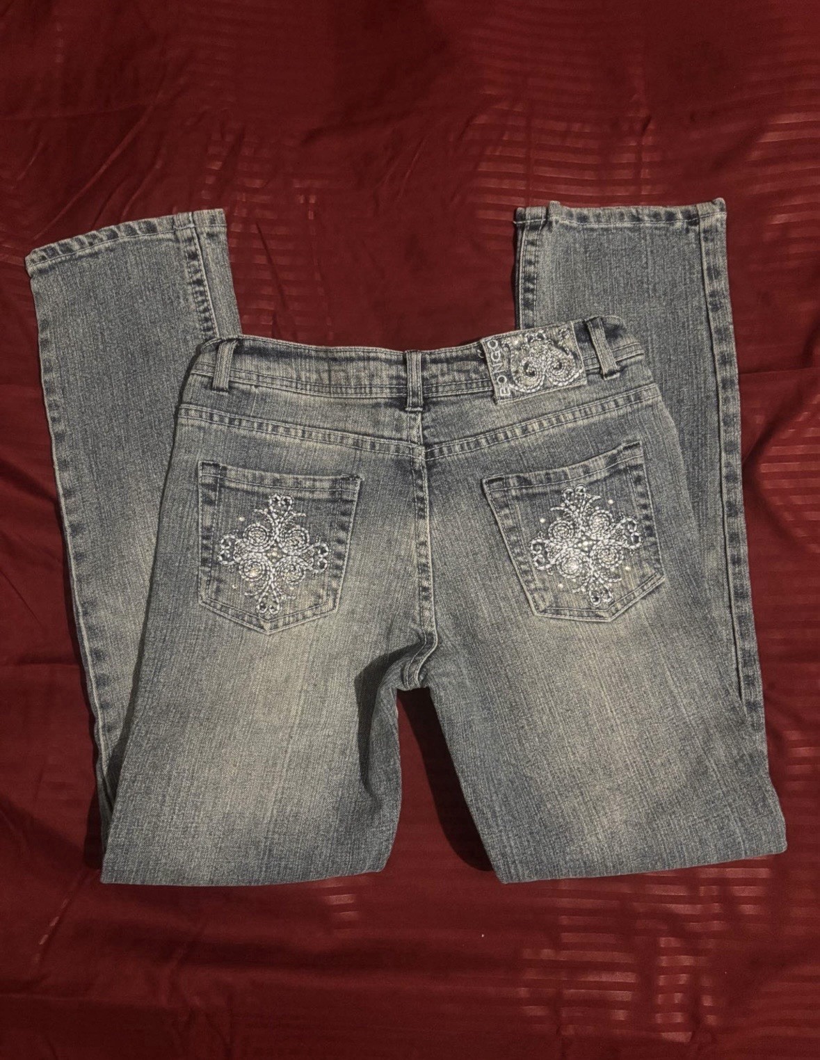Bongo Women’s Bootcut Jeans Size S Blue Light Wash Denim Rhinestone 5-Pocket