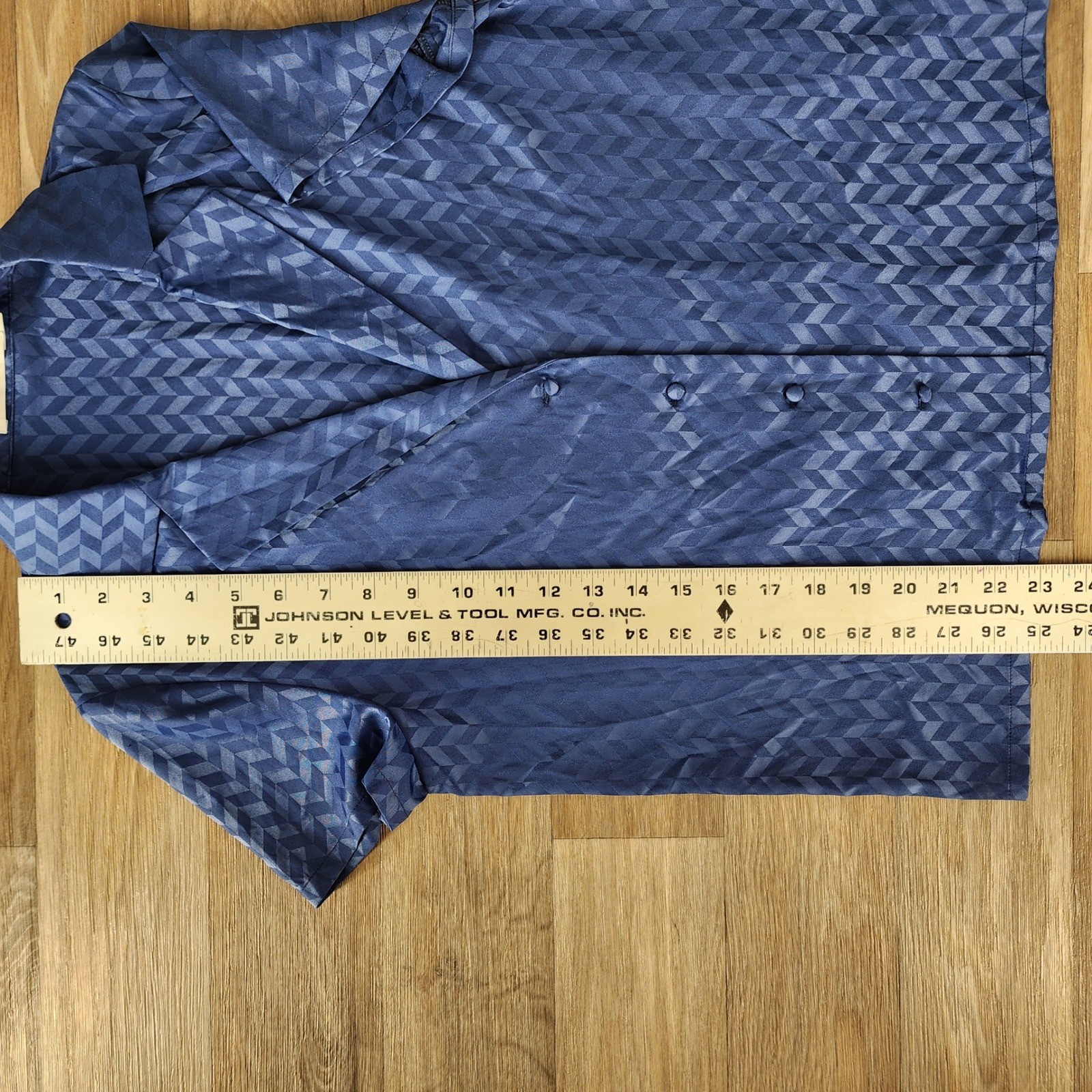 NA-KD Blue Herringbone Jacquard Short Sleeve Button Up Shirt Women’s Size 34