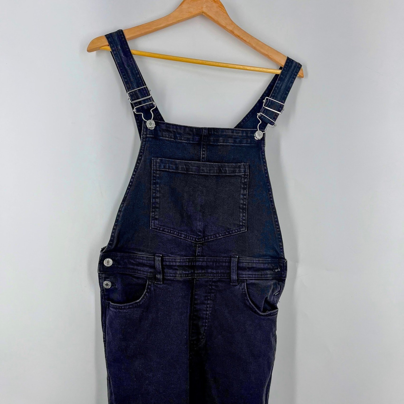 &Denim Womens Black Denim Overalls Recycled Cotton Straight Leg Size M NWT