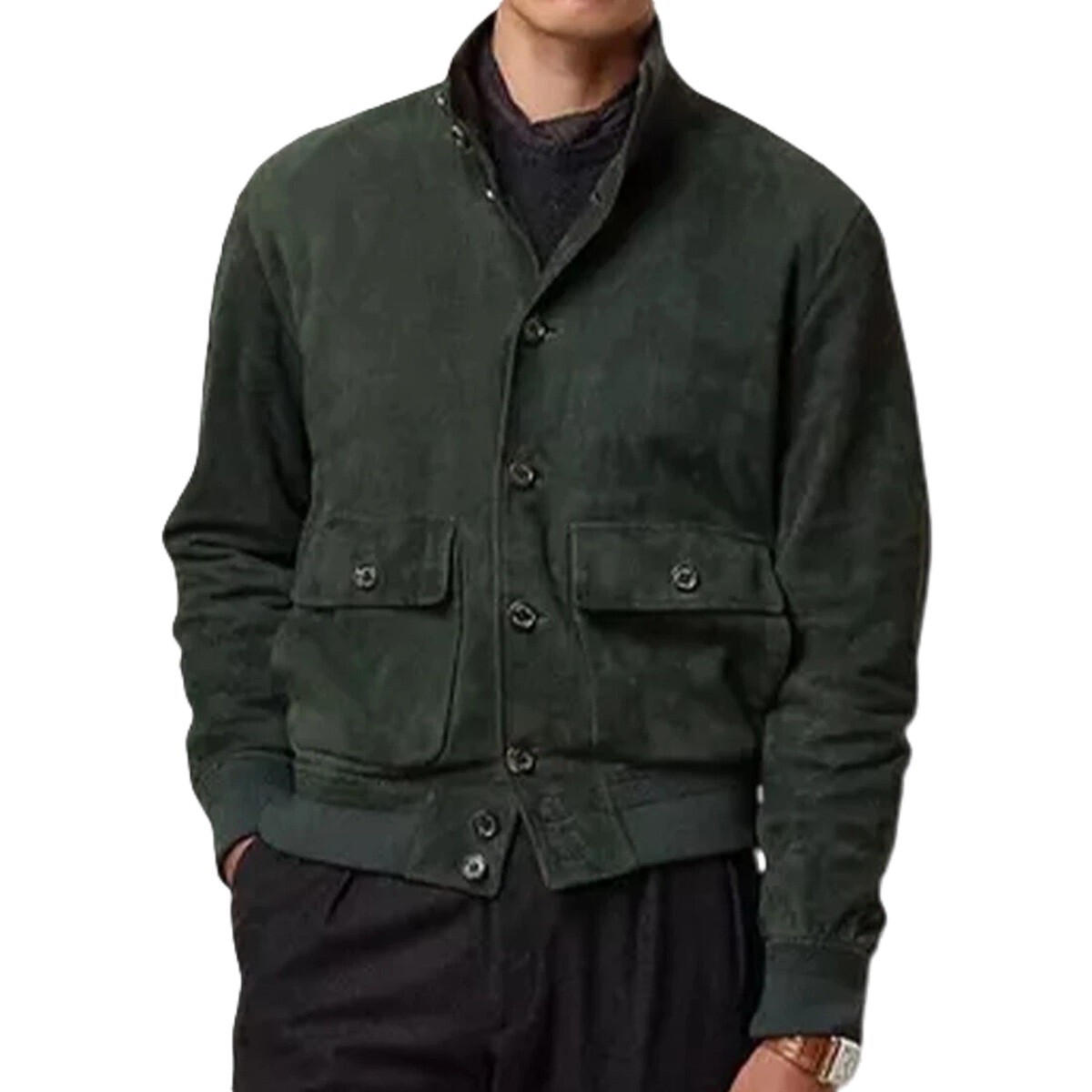 Men 100% Pure Suede Leather Green Flight Bomber Jacket Size XS S M L XL 2XL 3XL