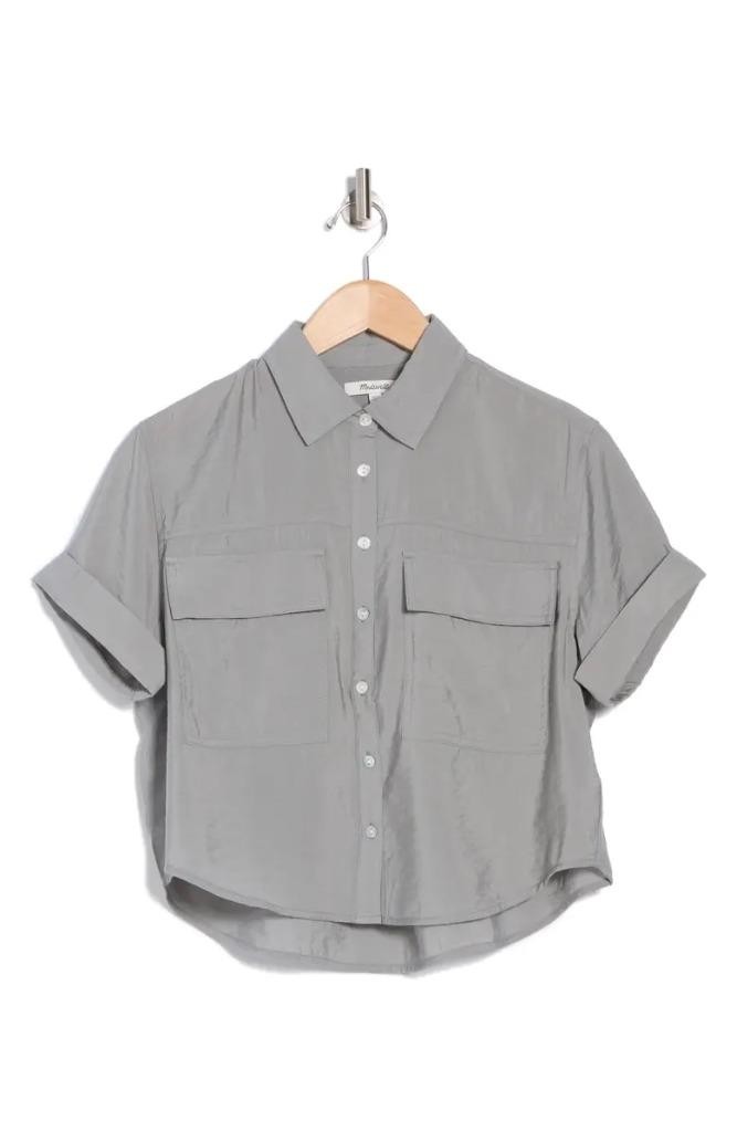 Madewell Crop Utility Button-Up Shirt in Dusk Grey Size XXL