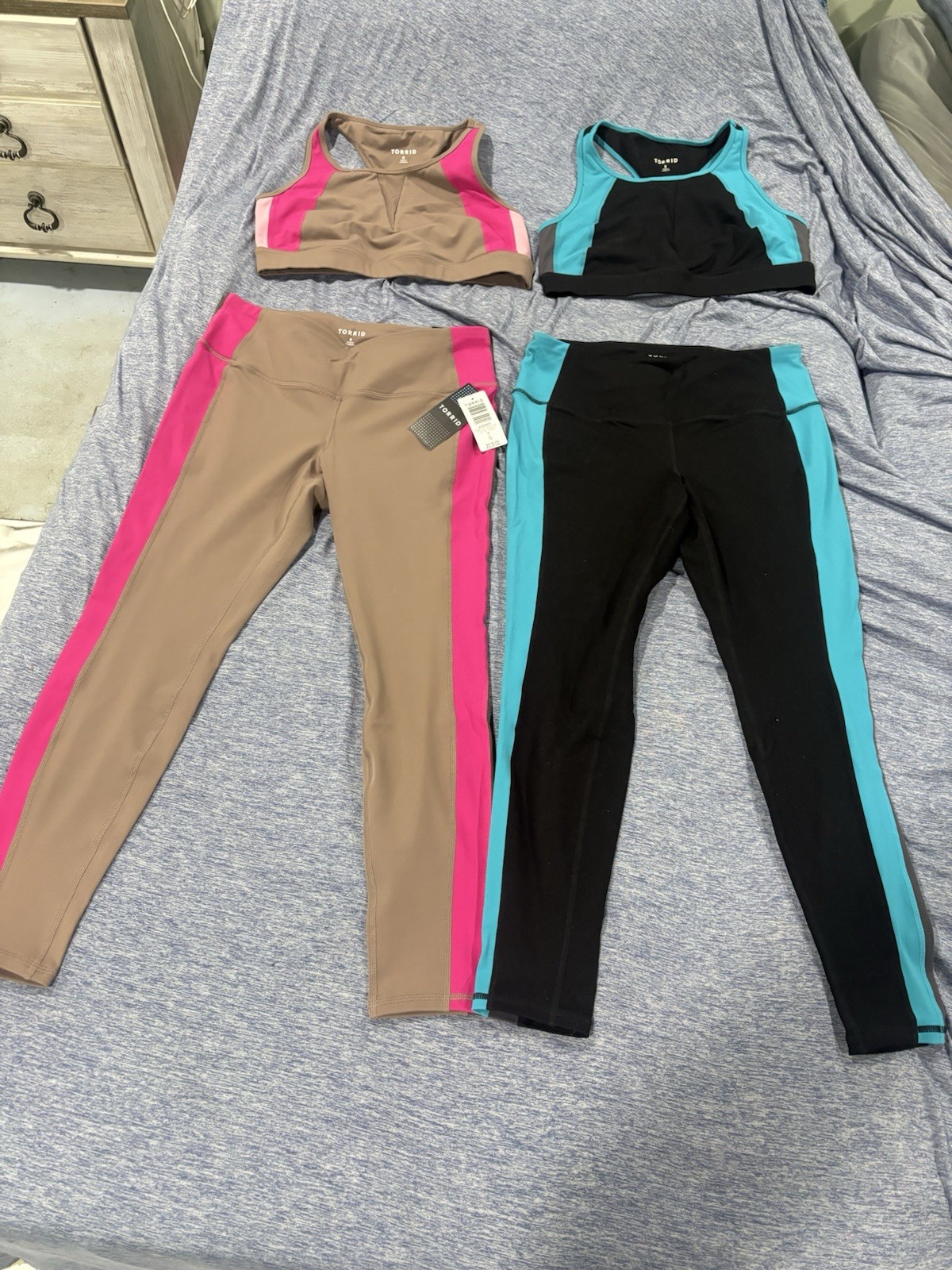 Torrid Colorblock Athletic Sports Bra & Leggings Set Pink Tan Blue Black Size 0R