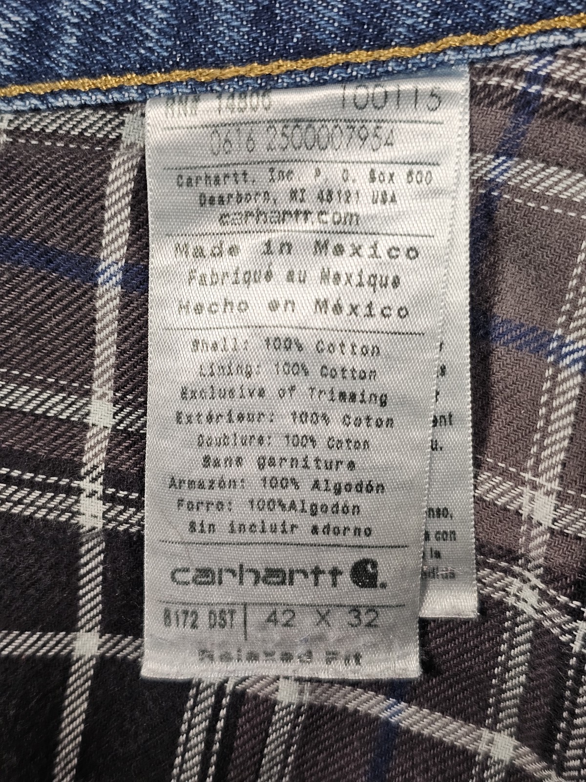 Carhartt B172 Relaxed Fit Tapered Flannel Lined Jeans Mens 42×32 Dark Stone