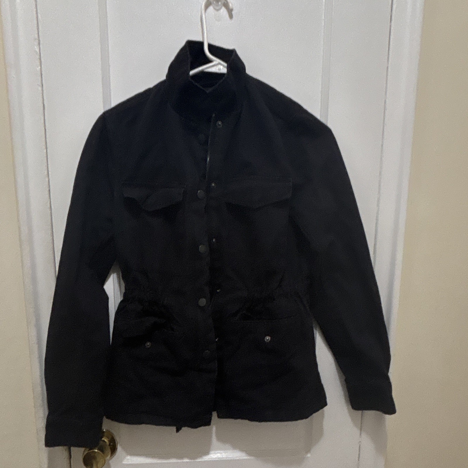 ana A New Approach Women’s XS Black Jacket Full Zip Snap Collared Utility Coat