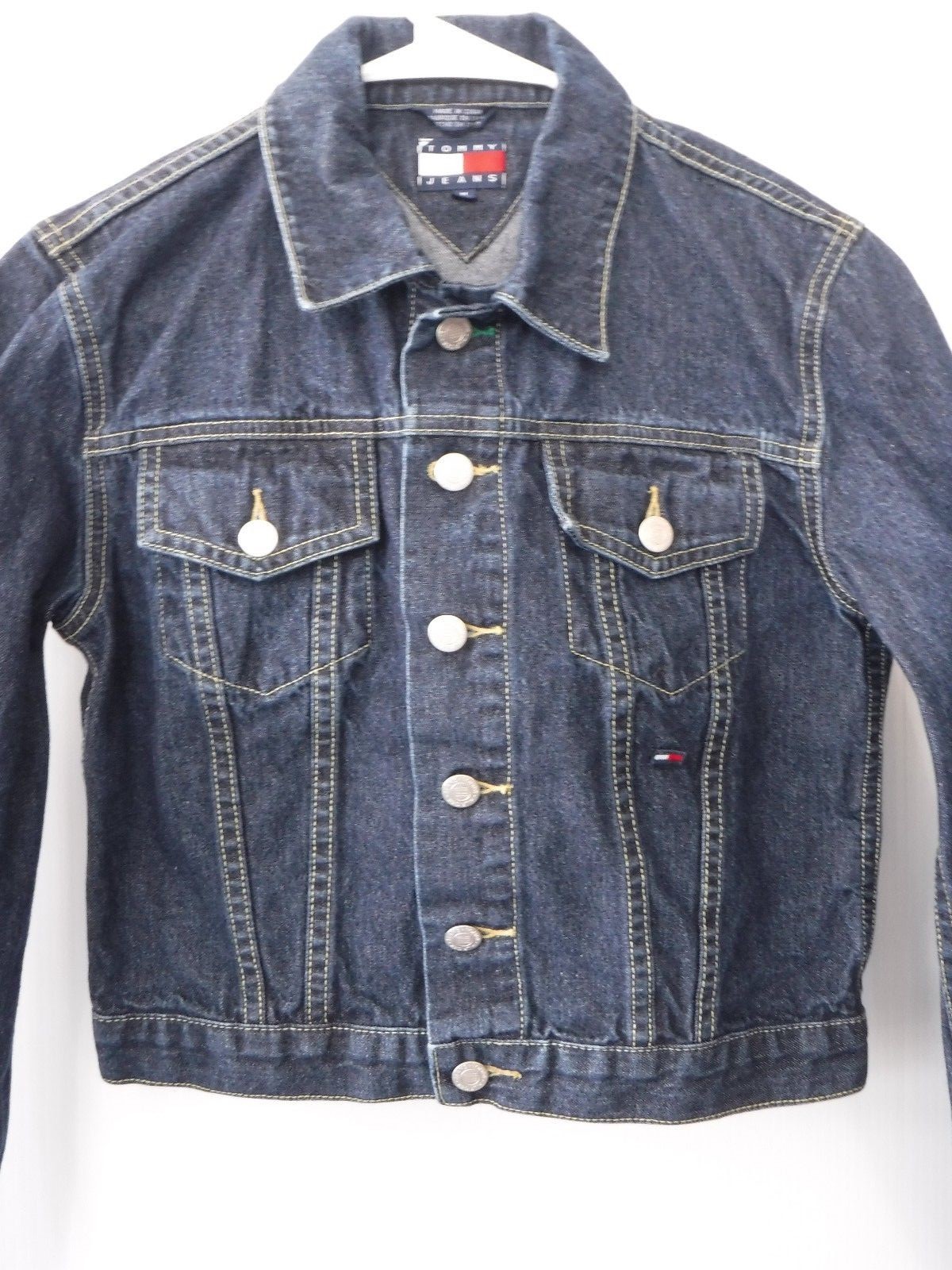 VINTAGE~TOMMY HILFIGER~Jean Jacket~Custom~PEACE HAND SIGN~Girls M~Hippie Art!