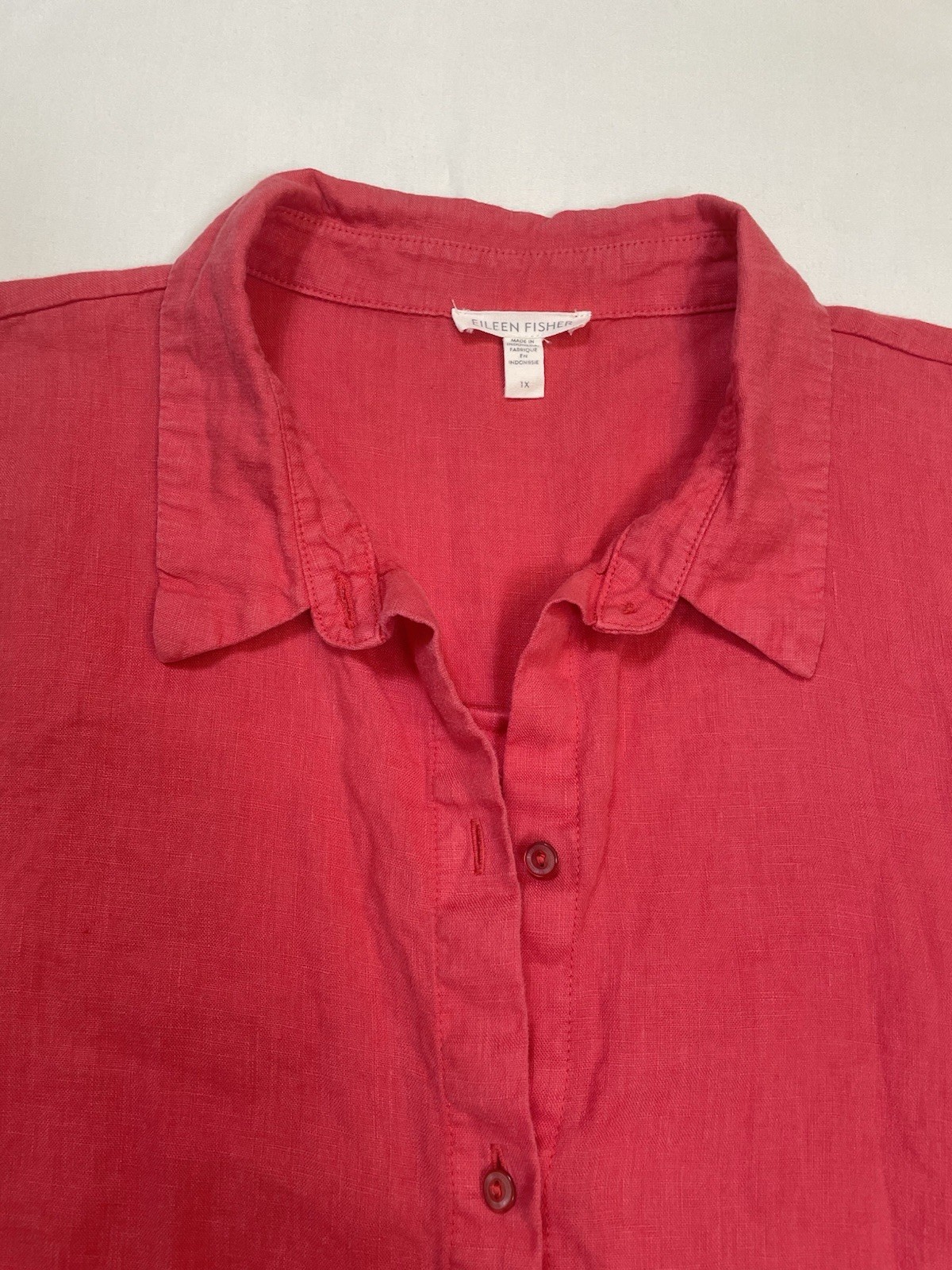 Eileen Fisher Organic Linen Sleeveless Shirt Dress Size 1X in Coral