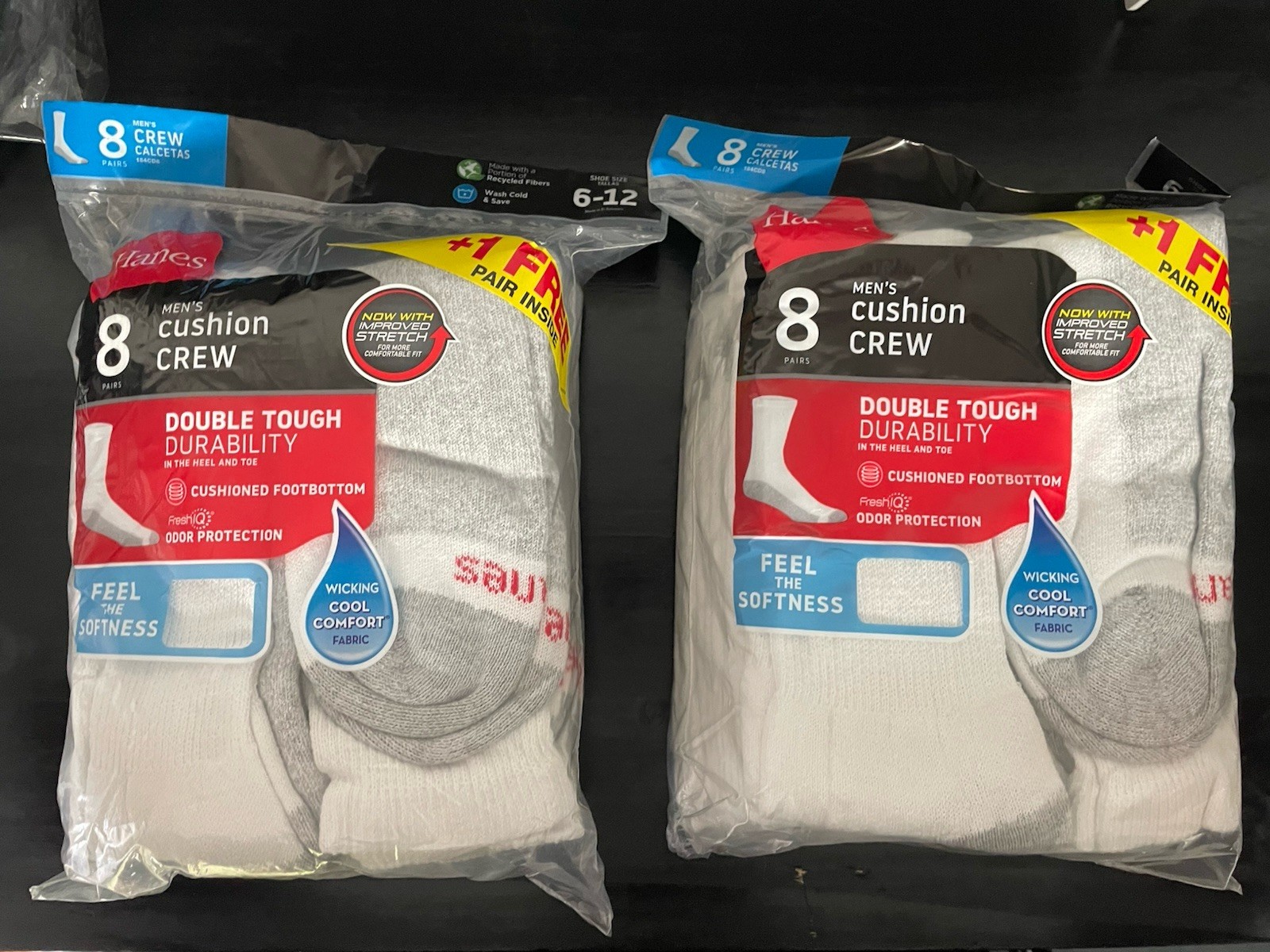 Hanes Cushioned Crew Socks 8 Pairs White/Gray 6-12 Men’s X2