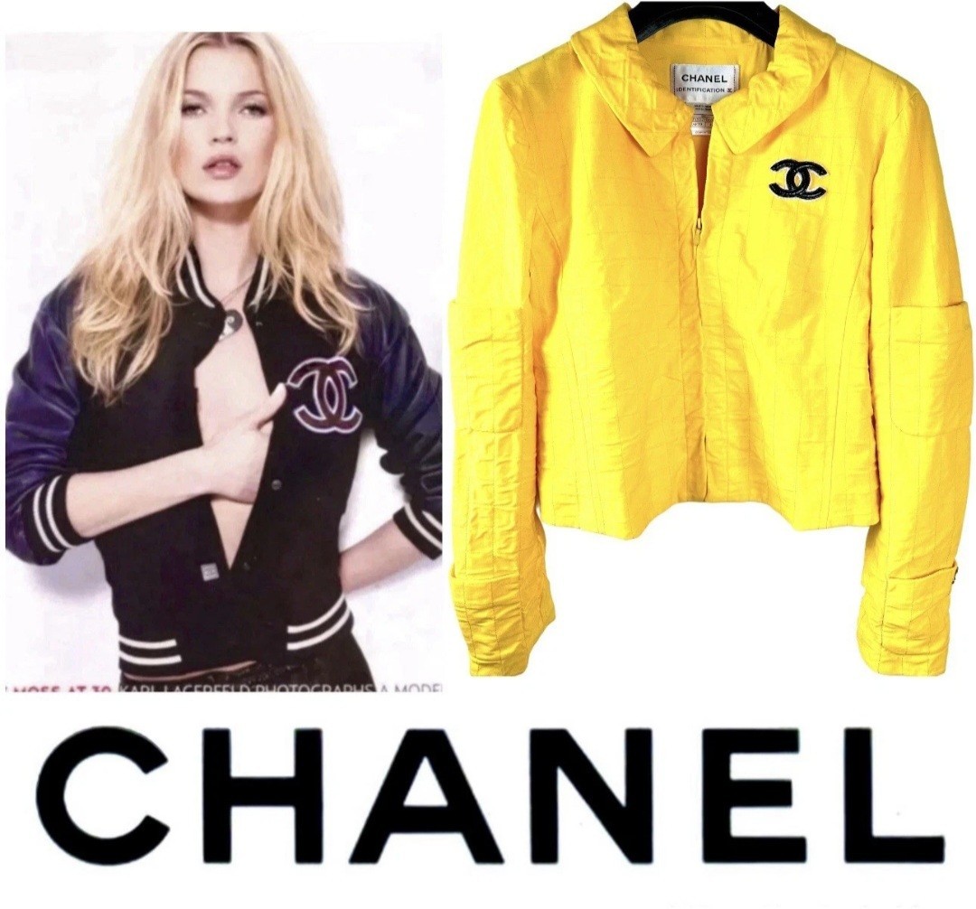 Chanel Vintage 2000 Yellow Jacket 36 38 40 4 6 8 Coat Top Black CC Op Taylor S M